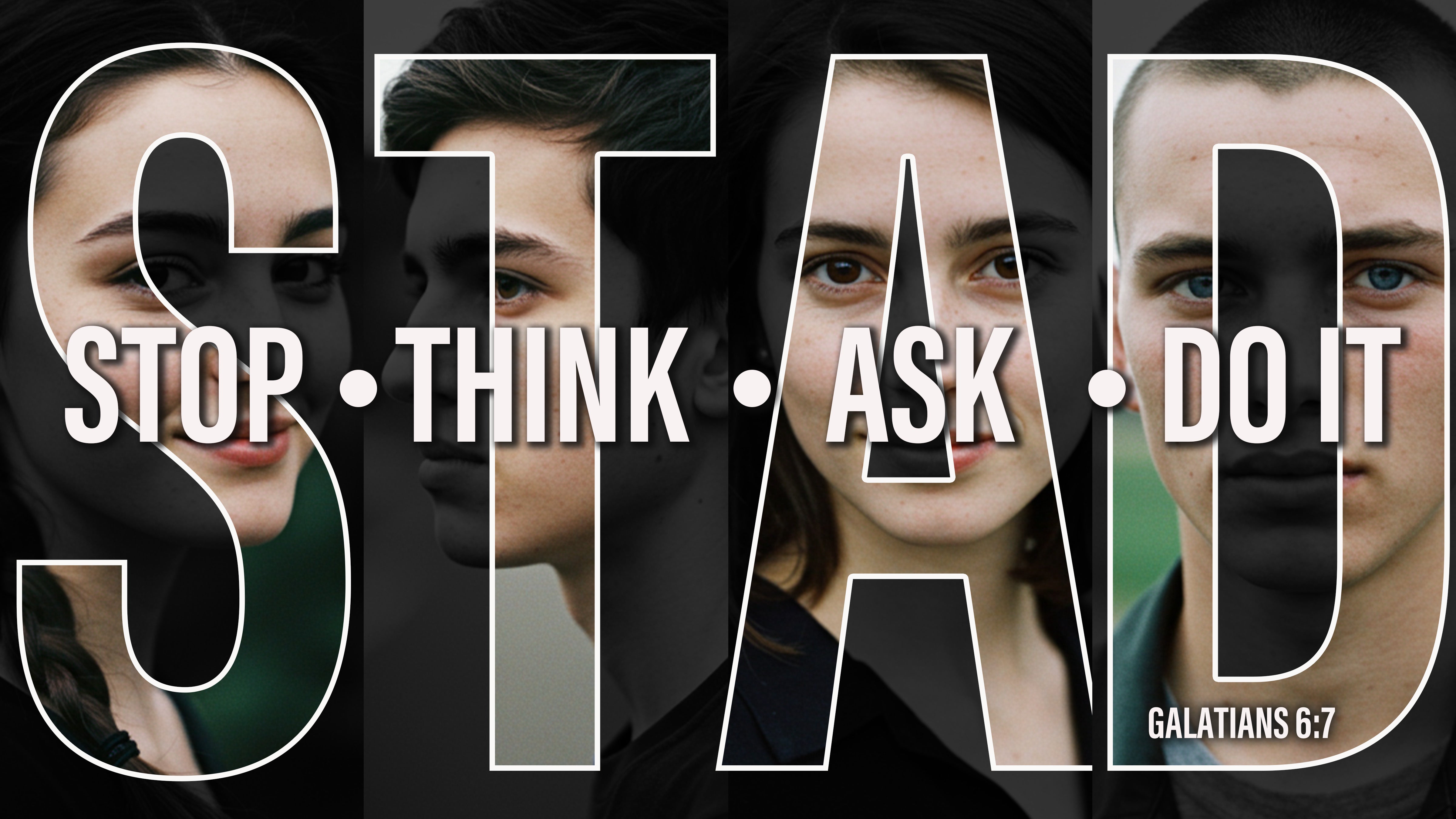 Image of Faith apparel from Entrusted to Him worn by a young Christian man pausing in reflection — representing the S.T.A.D. devotional framework: Stop, Think, Ask, Do