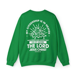 Image of Citizen of Heaven Line Design with Bible Verse Reference Sweatshirt - Joe Camilo Designs