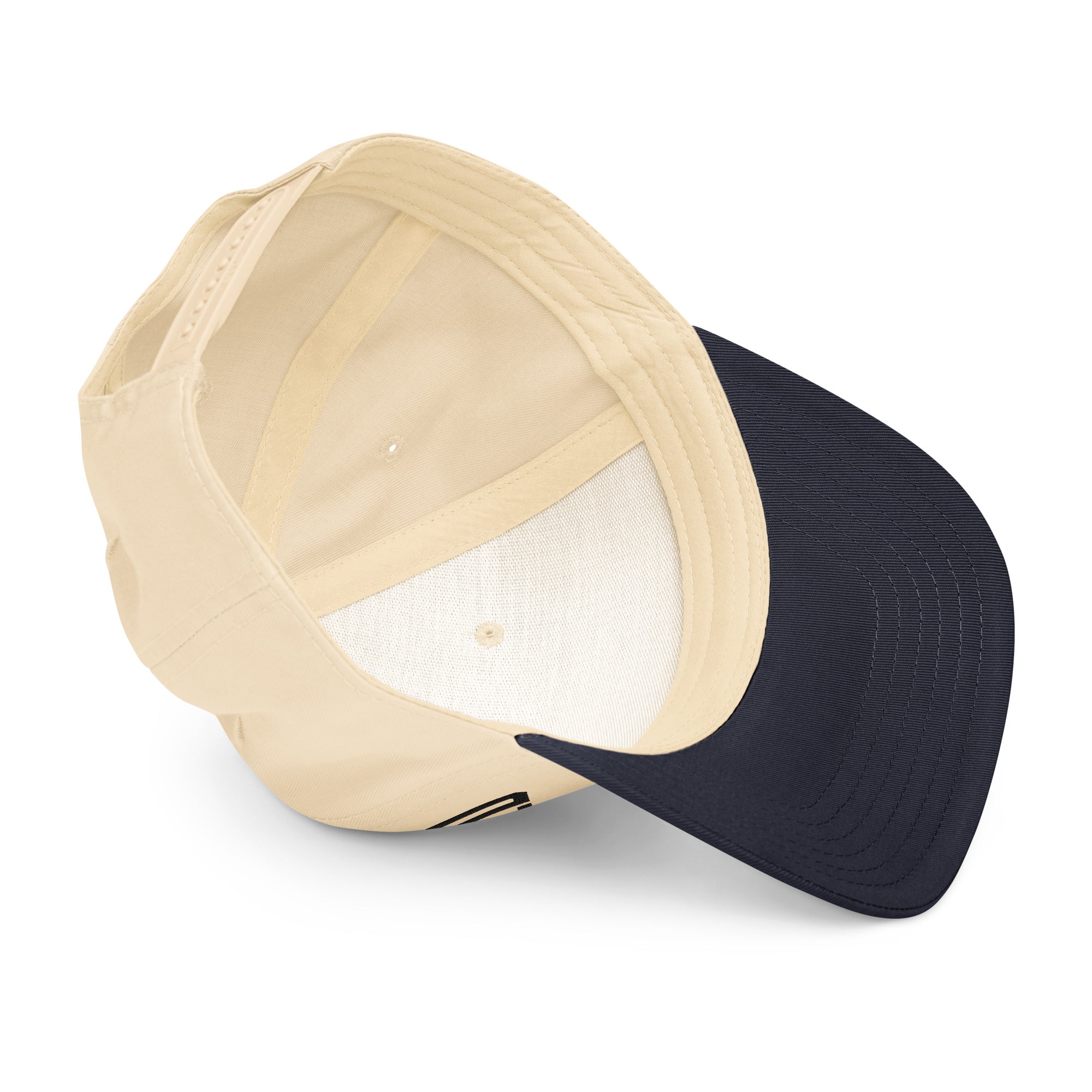 Image of Entrusted 33AD Christian cap navy natural close-up detail — Entrusted to Him