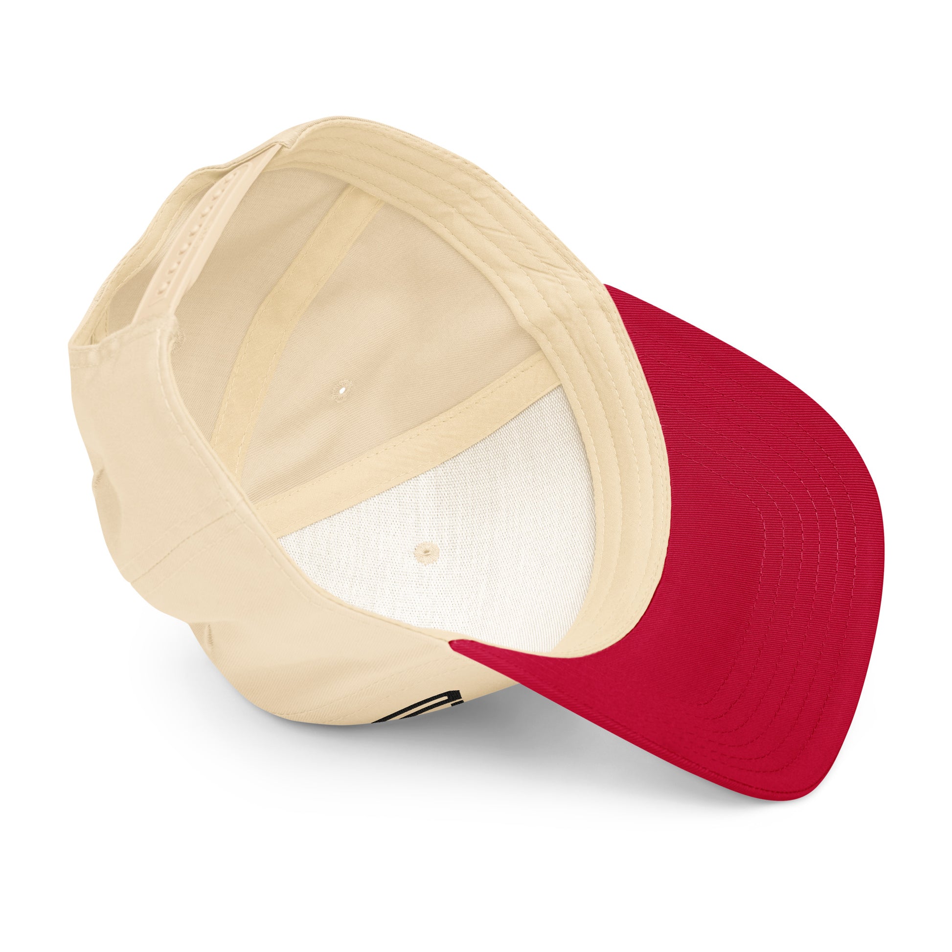 Entrusted 33AD Christian cap red natural close-up detail — Entrusted to Him