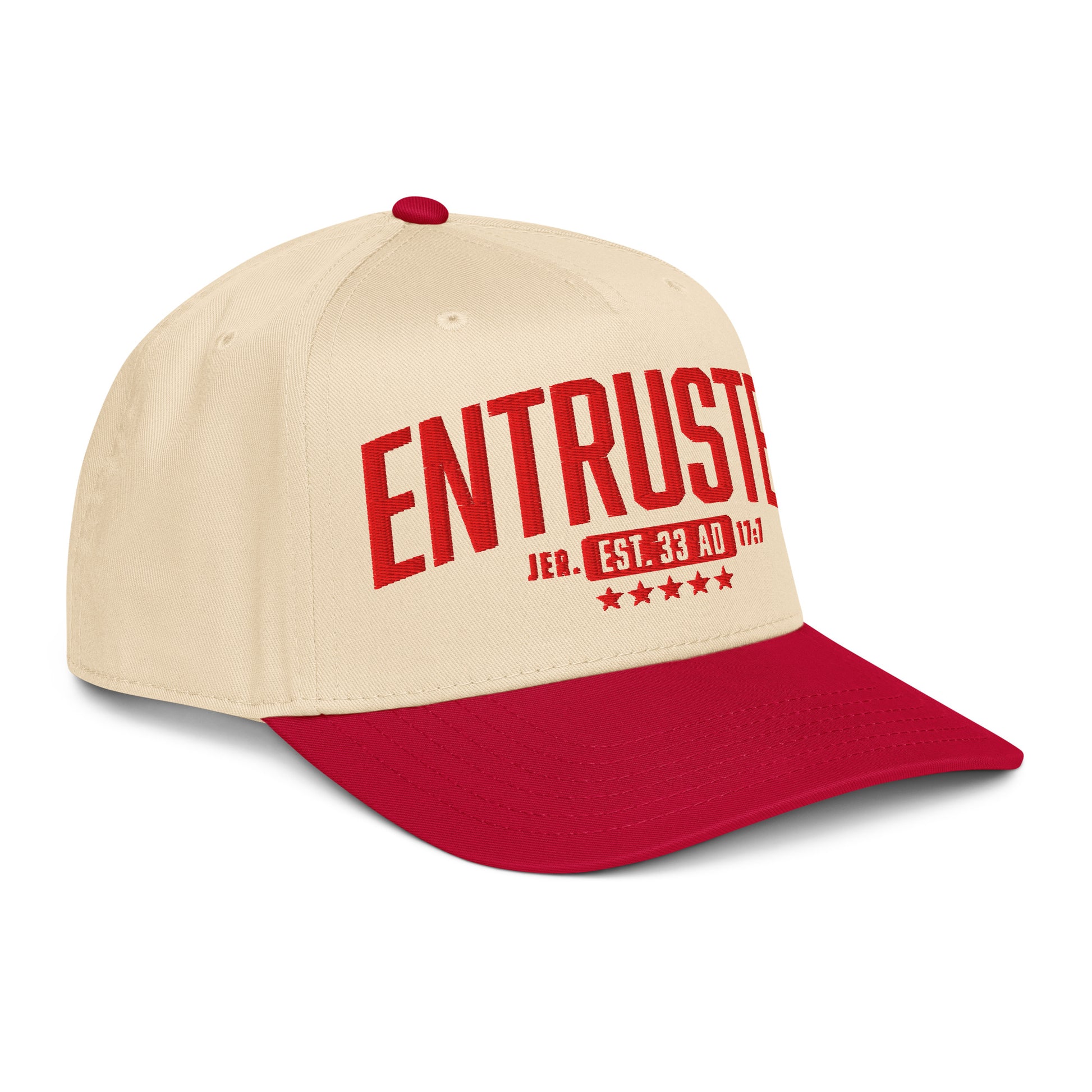 Entrusted 33AD Christian hat red natural right front view — Entrusted to Him