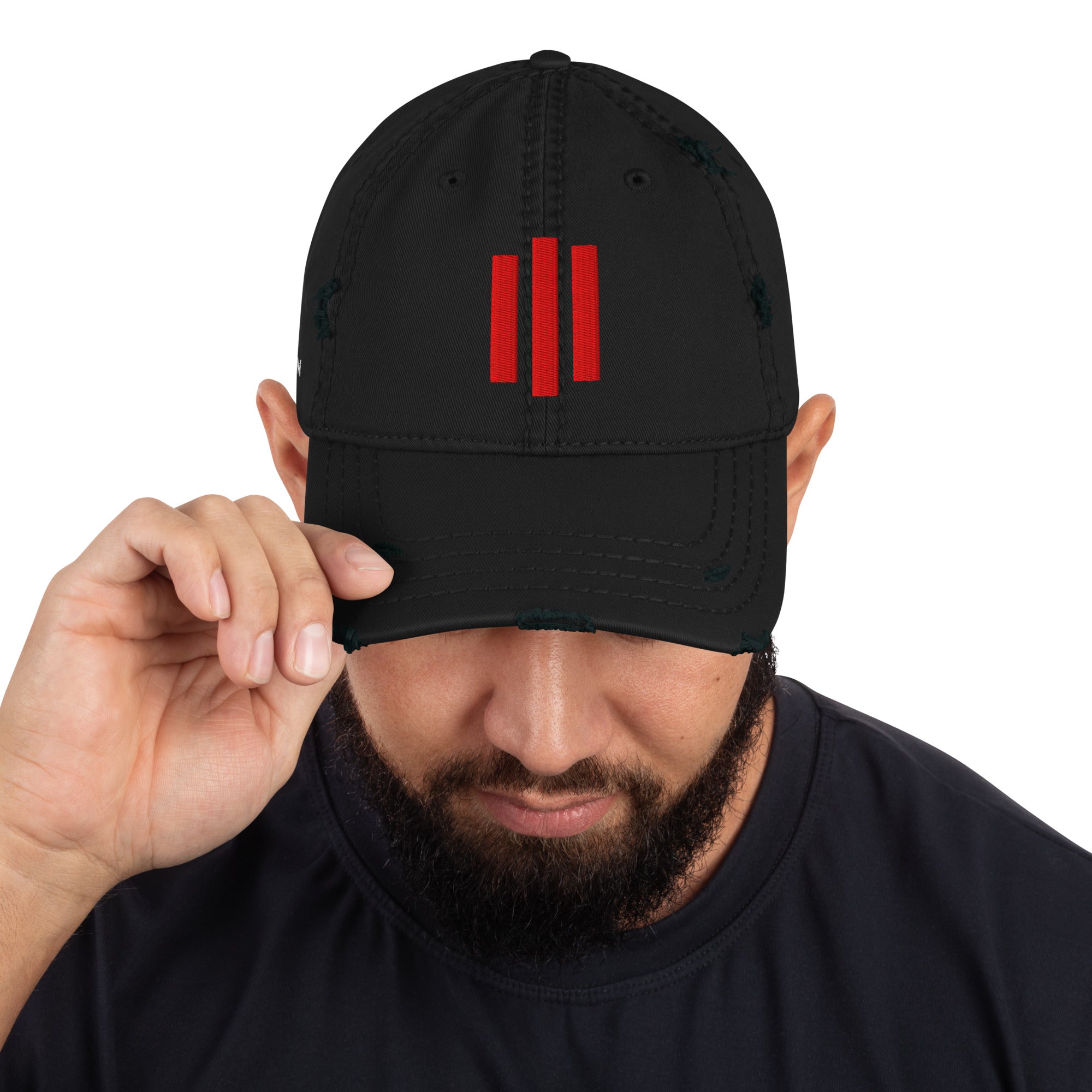 Image of Risen Distressed Christian cap black front alternate view — Entrusted to Him