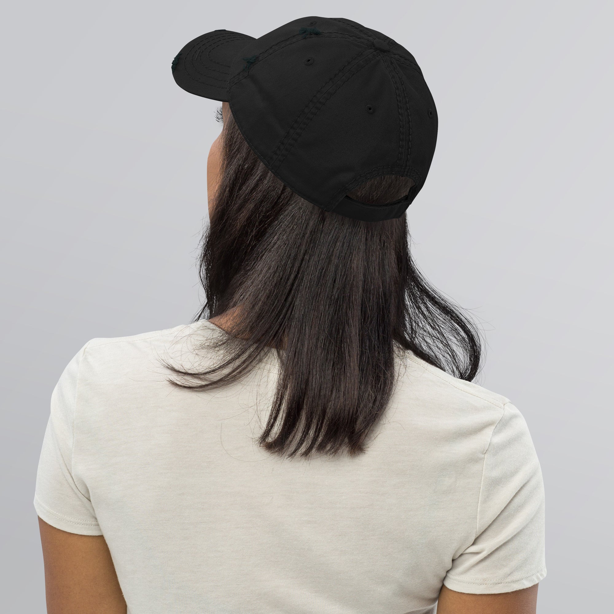Image of Risen Distressed Christian hat black left back view — Entrusted to Him