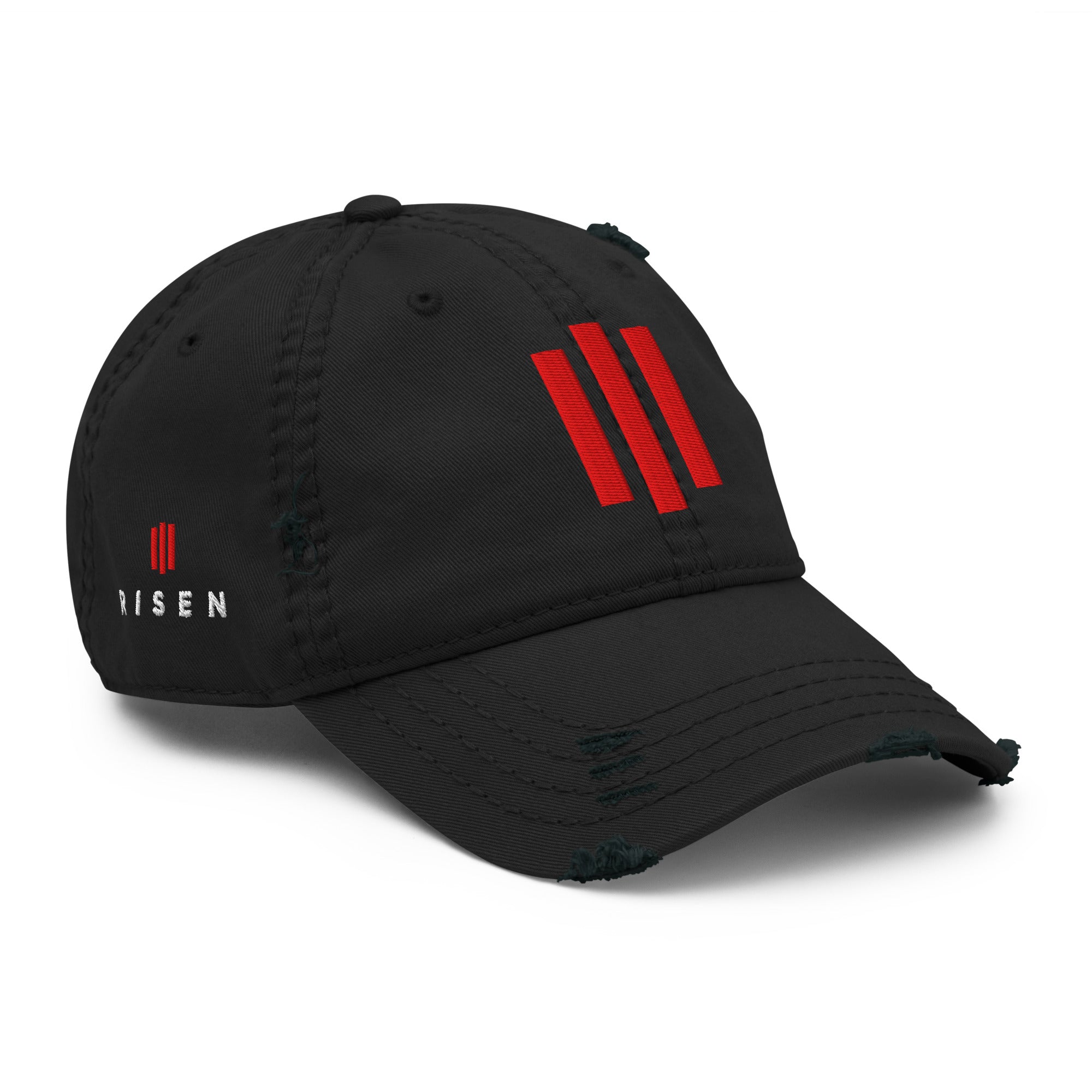 Image of Risen Distressed Christian hat black right front view — Entrusted to Him