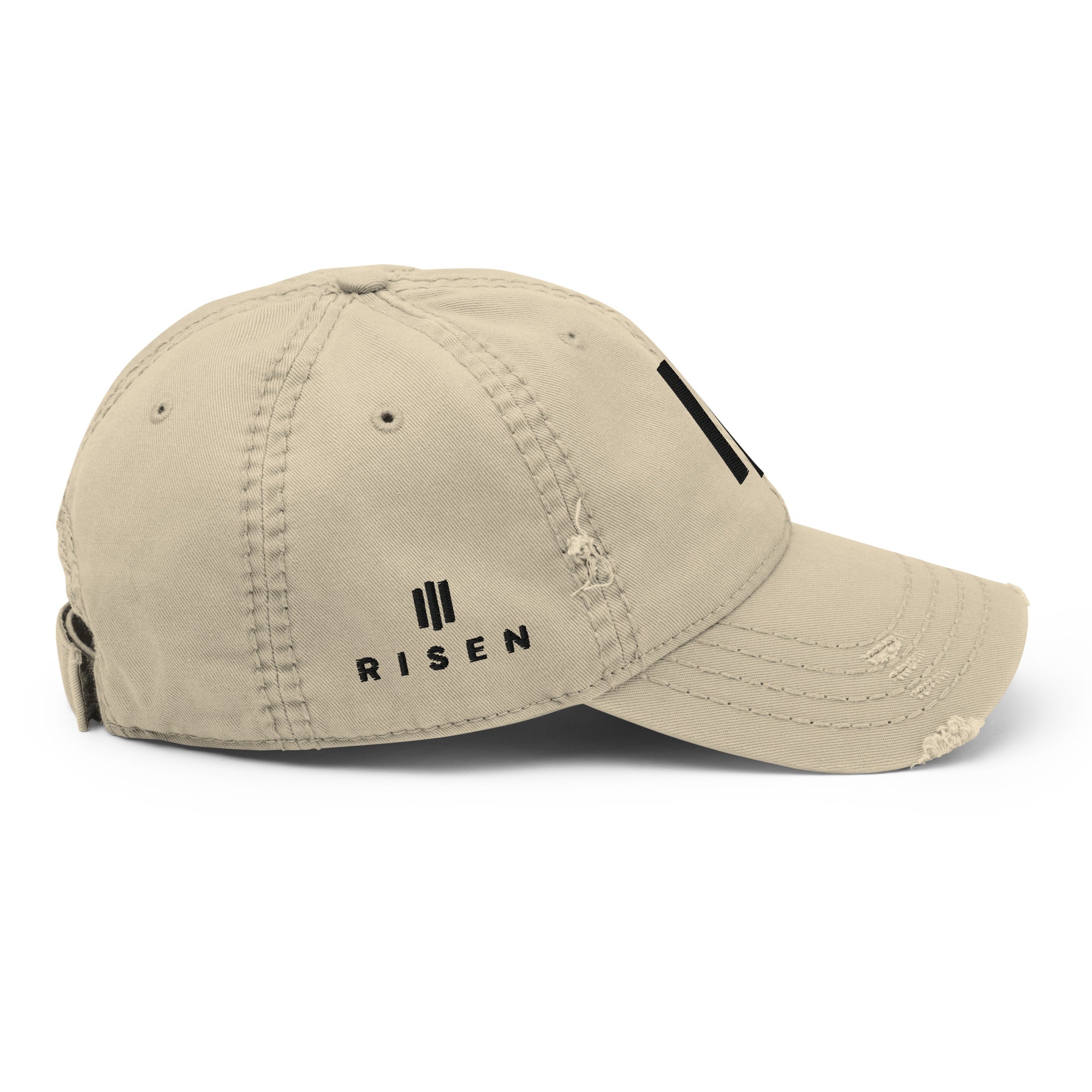 Image of Risen Distressed christian hat for women khaki right side view — Entrusted to Him