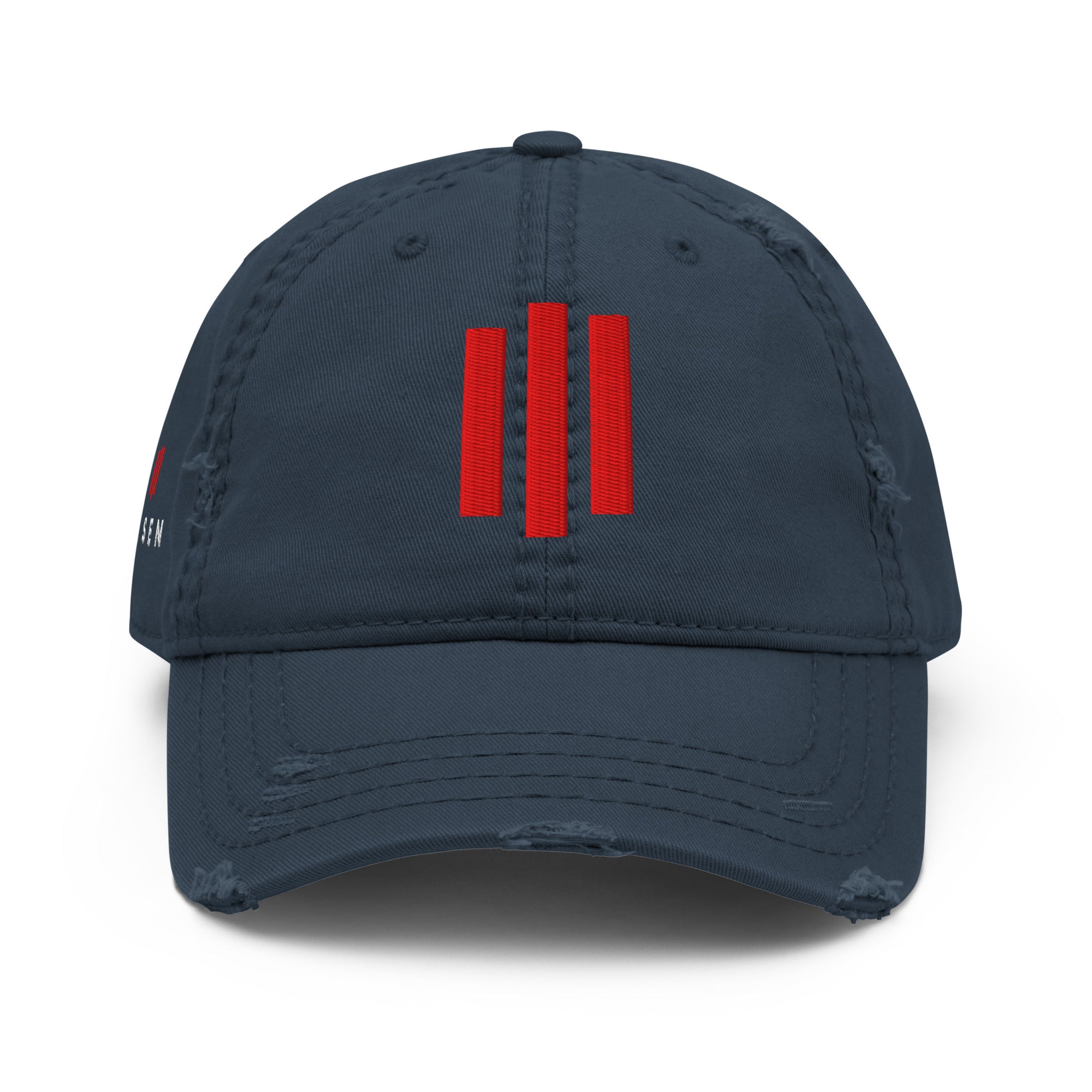 Image of Risen Distressed Christian cap navy front view — Entrusted to Him