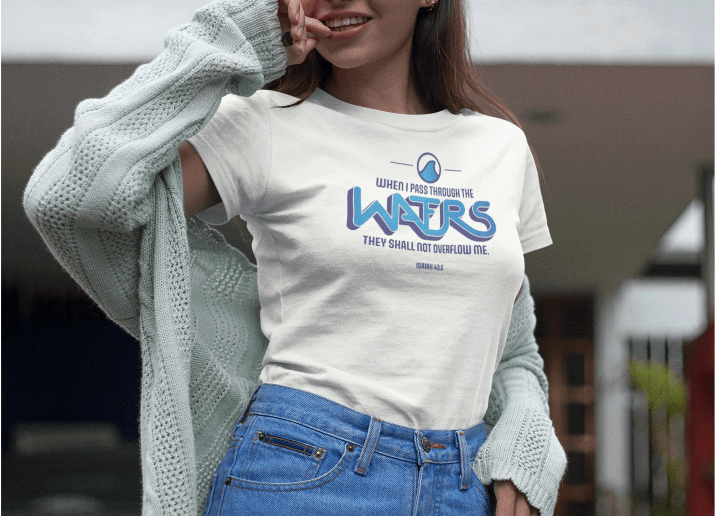 When I Pass Through the Waters Christian Women Shirt with Wave Icon - Joe Camilo Designs