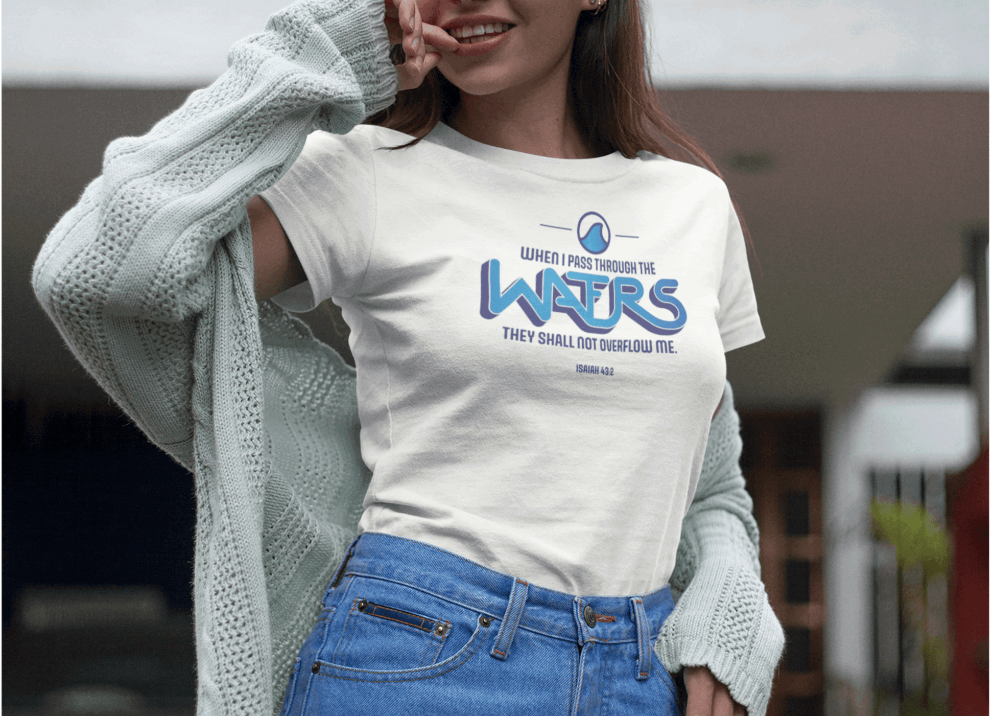 When I Pass Through the Waters Christian Women Shirt with Wave Icon - Joe Camilo Designs