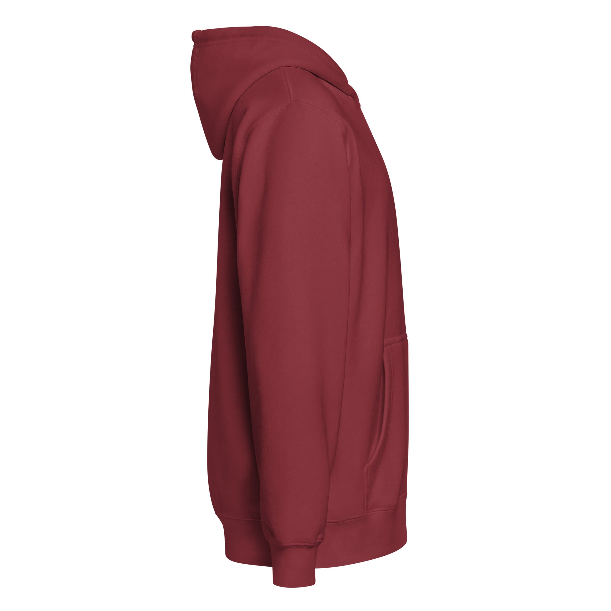 Image of Risen Christian zip hoodie burgundy side view — Entrusted to Him