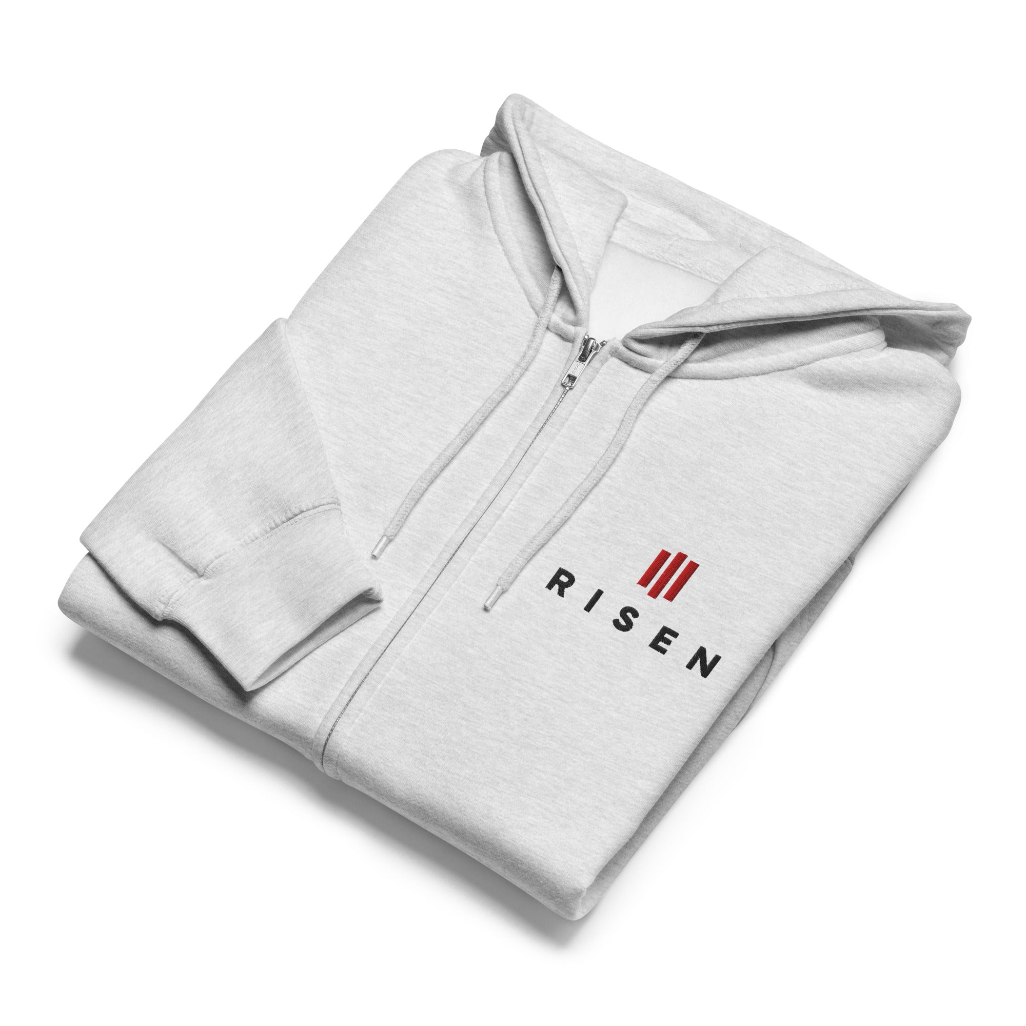 Image of Risen faith based zip hoodie heather grey — Entrusted to Him apparel