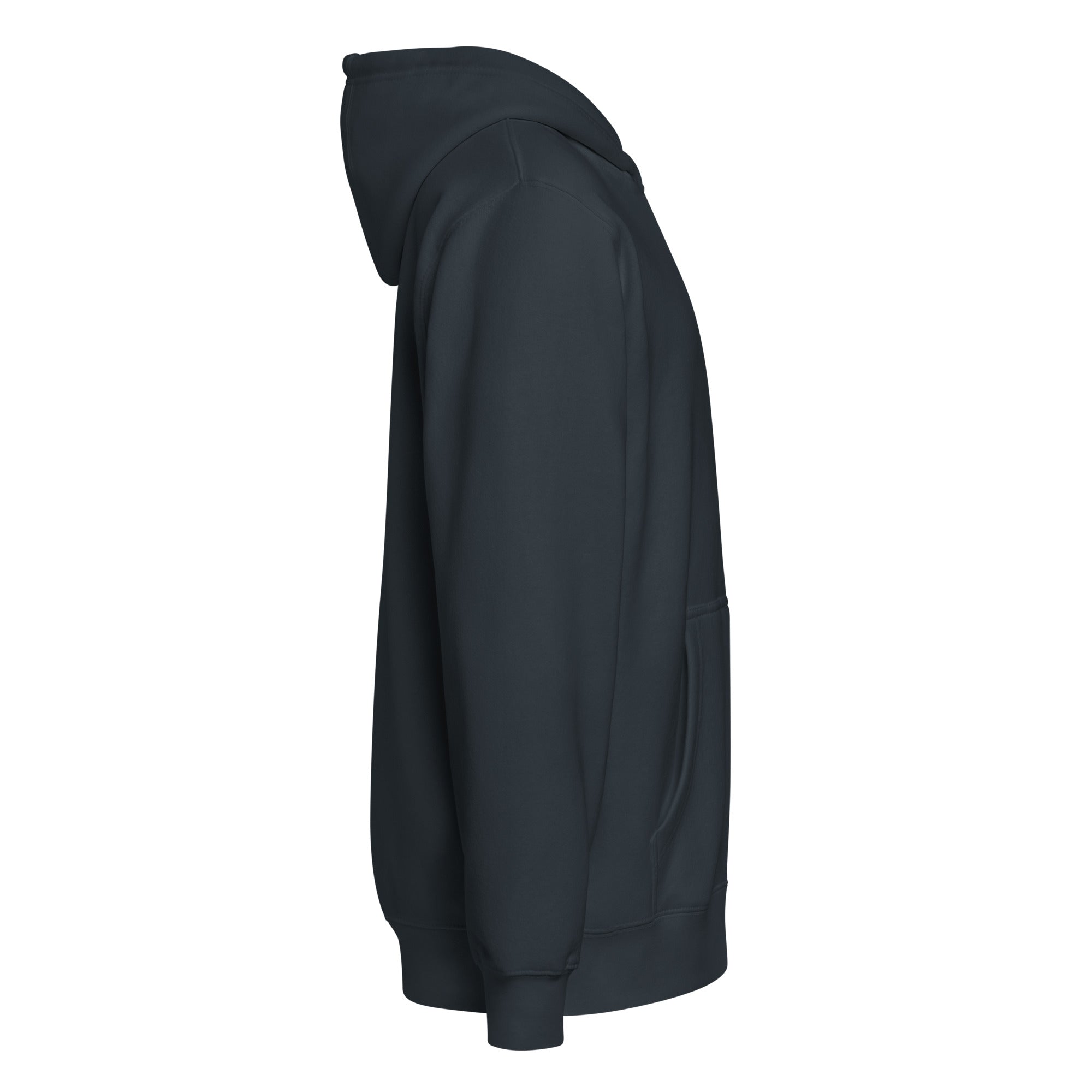 Image of Risen Christian zip hoodie navy side view — Entrusted to Him