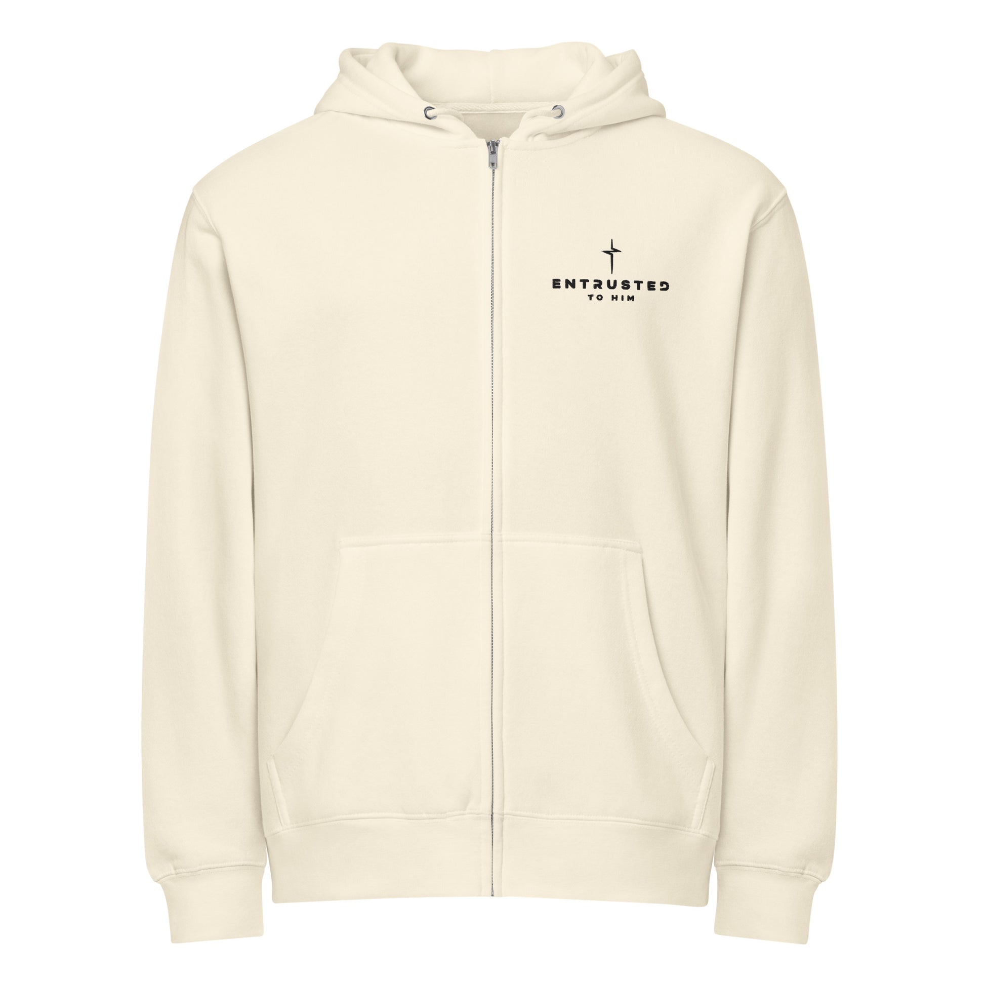 Entrusted Premium Zip Hoodie sandshell front — Christian zip hoodie sandshell faith apparel