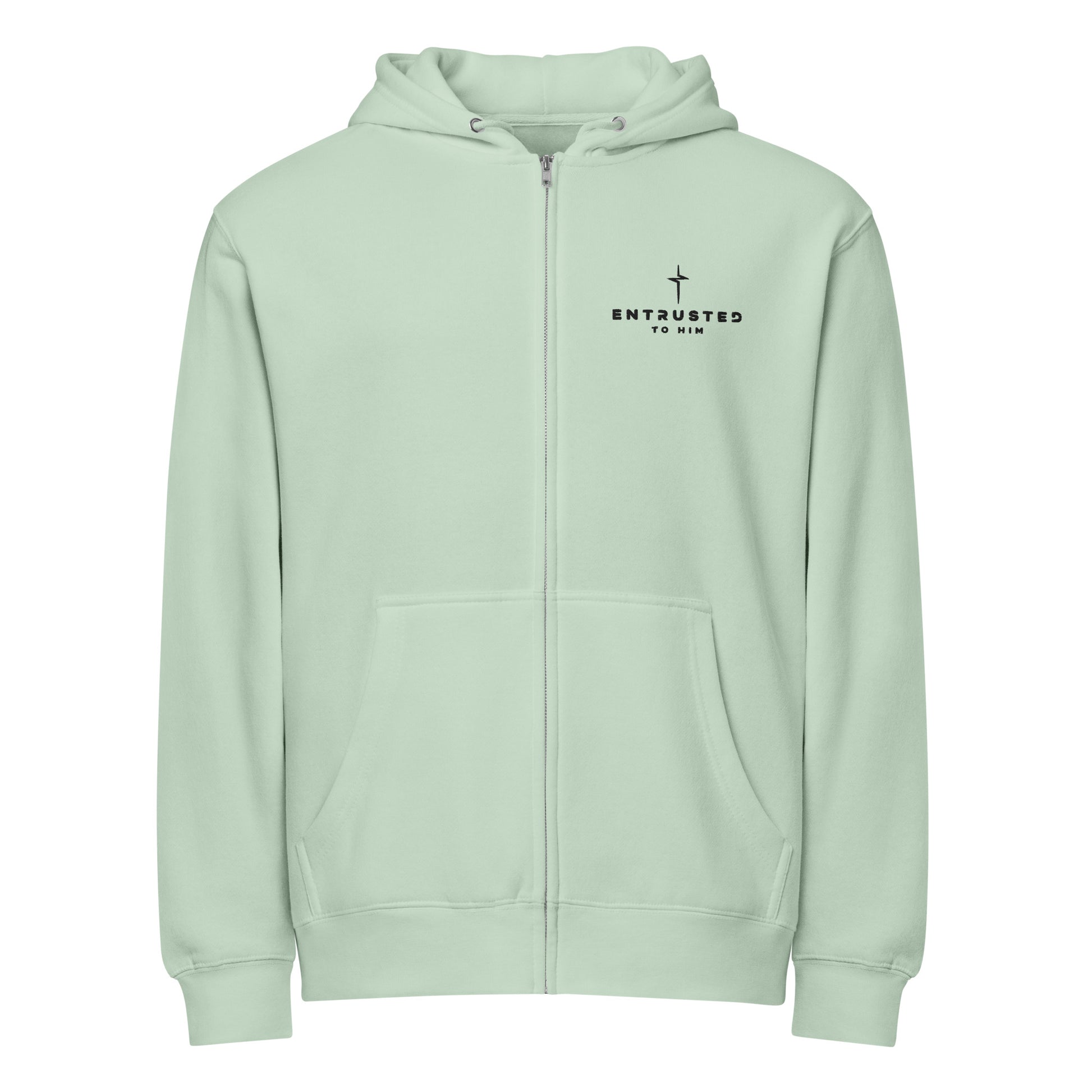Entrusted Premium Zip Hoodie seafoam front — faith-based zip hoodie seafoam Christian apparel