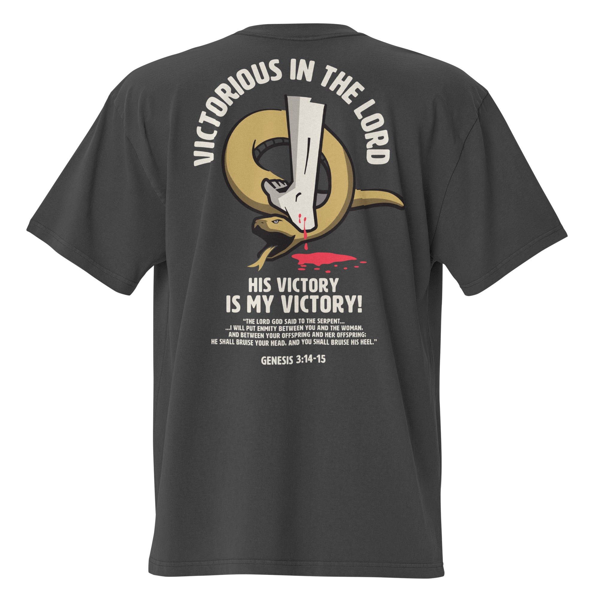 Image of Victorious oversized Jesus shirt faded black back view — Entrusted to Him