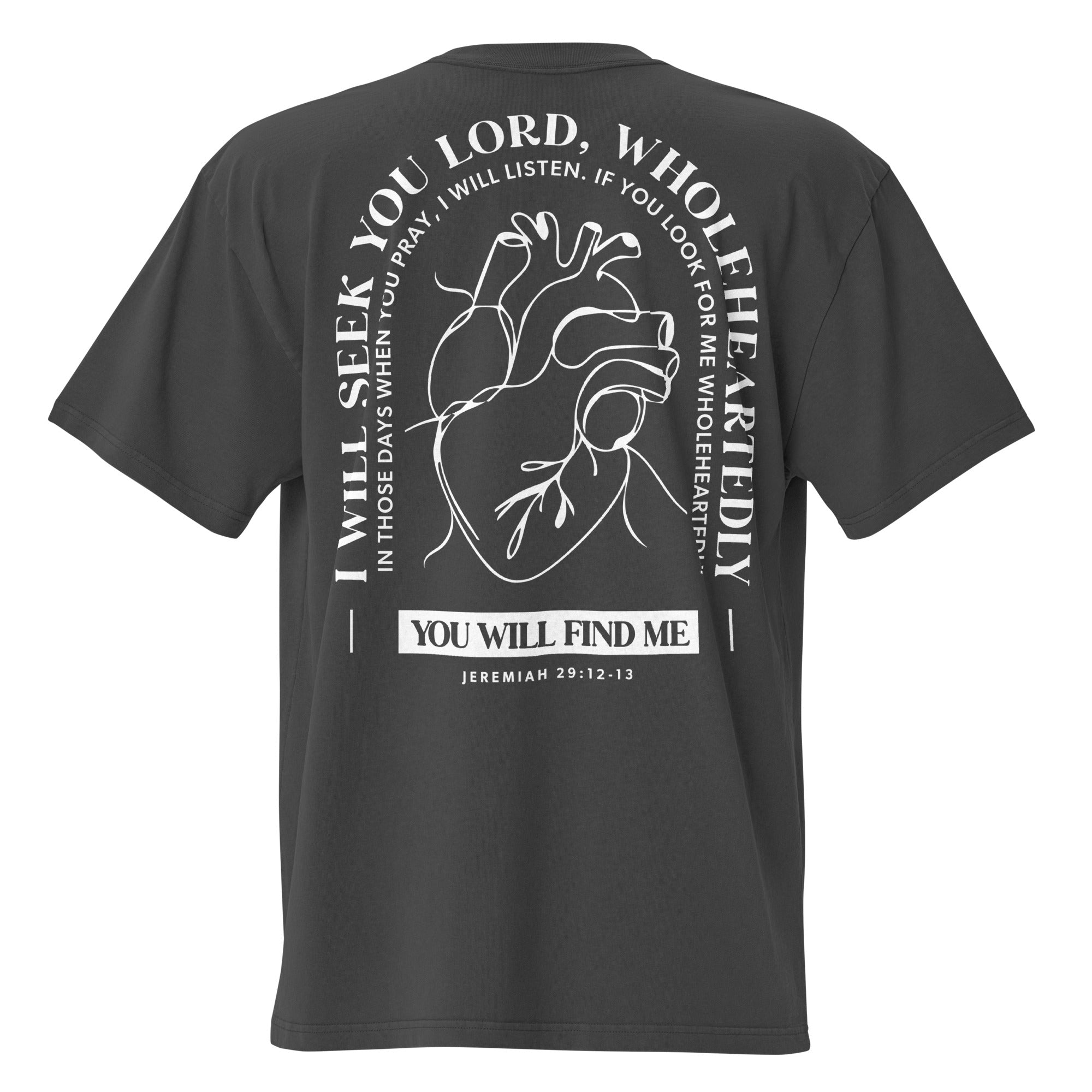 Image of Wholeheartedly oversized Christian t-shirt faded black back view — Entrusted to Him