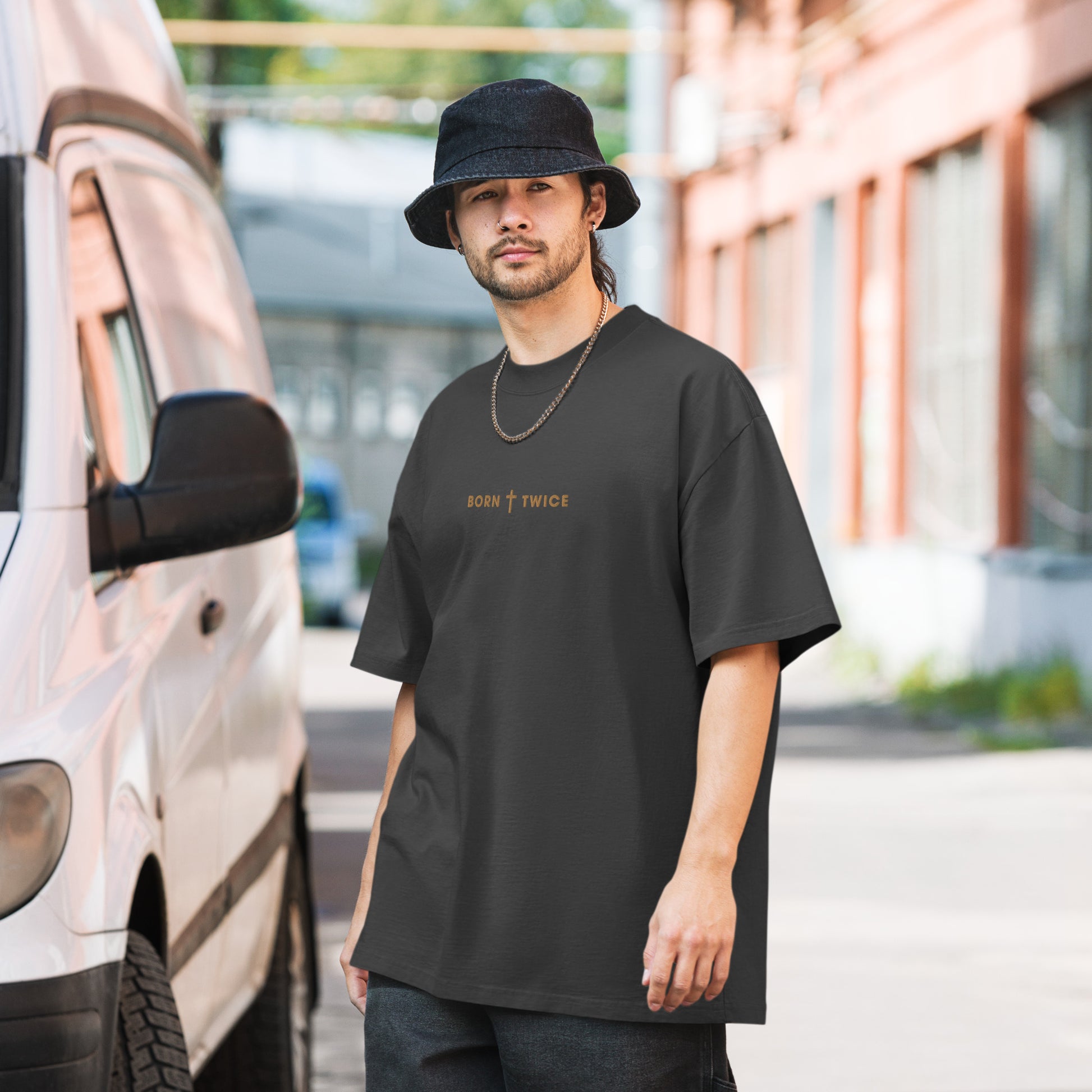"Born Twice" Embroidered OVERSIZED Premium T-shirt