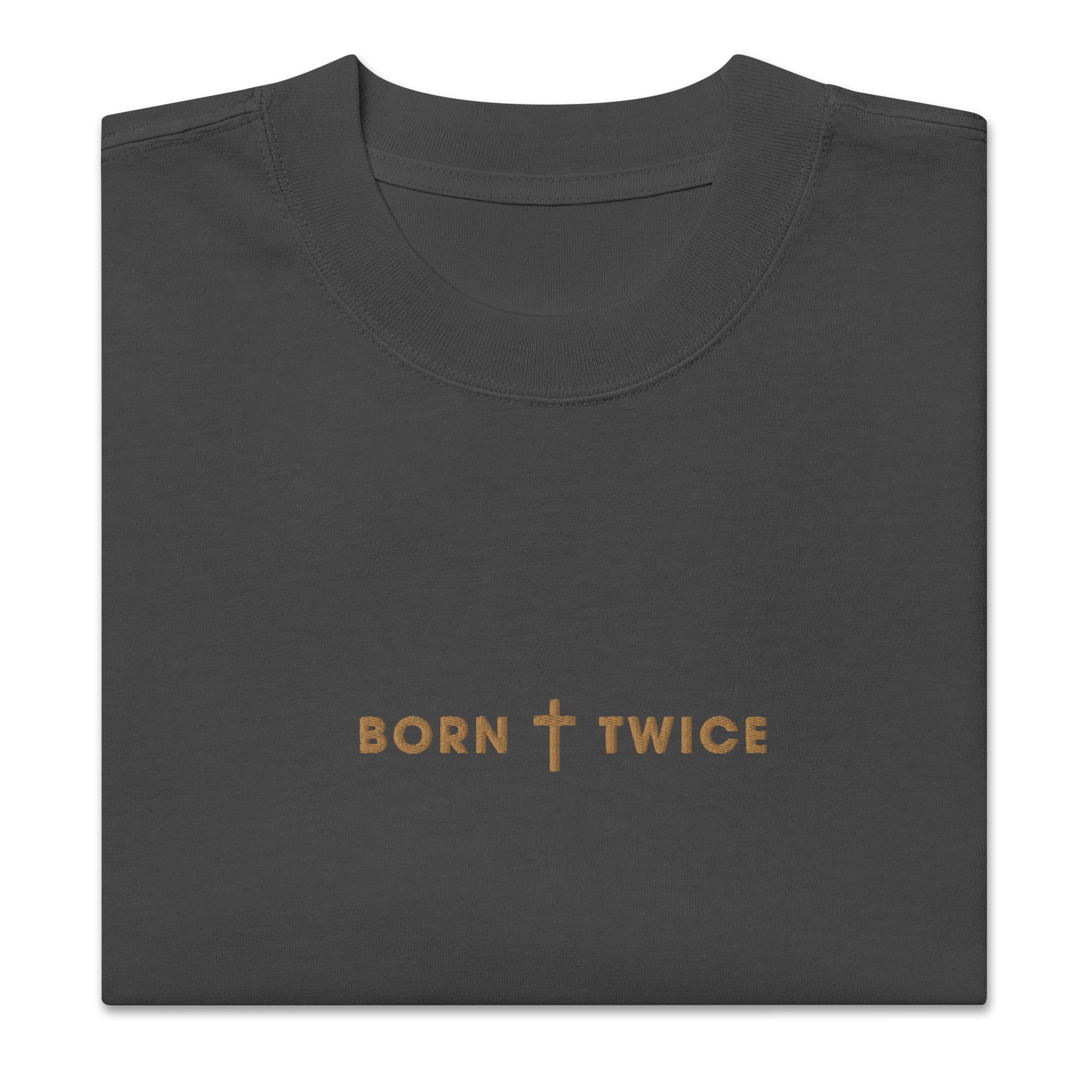 Image of Born Twice Bible verse shirt faded black front alternate view — Entrusted to Him