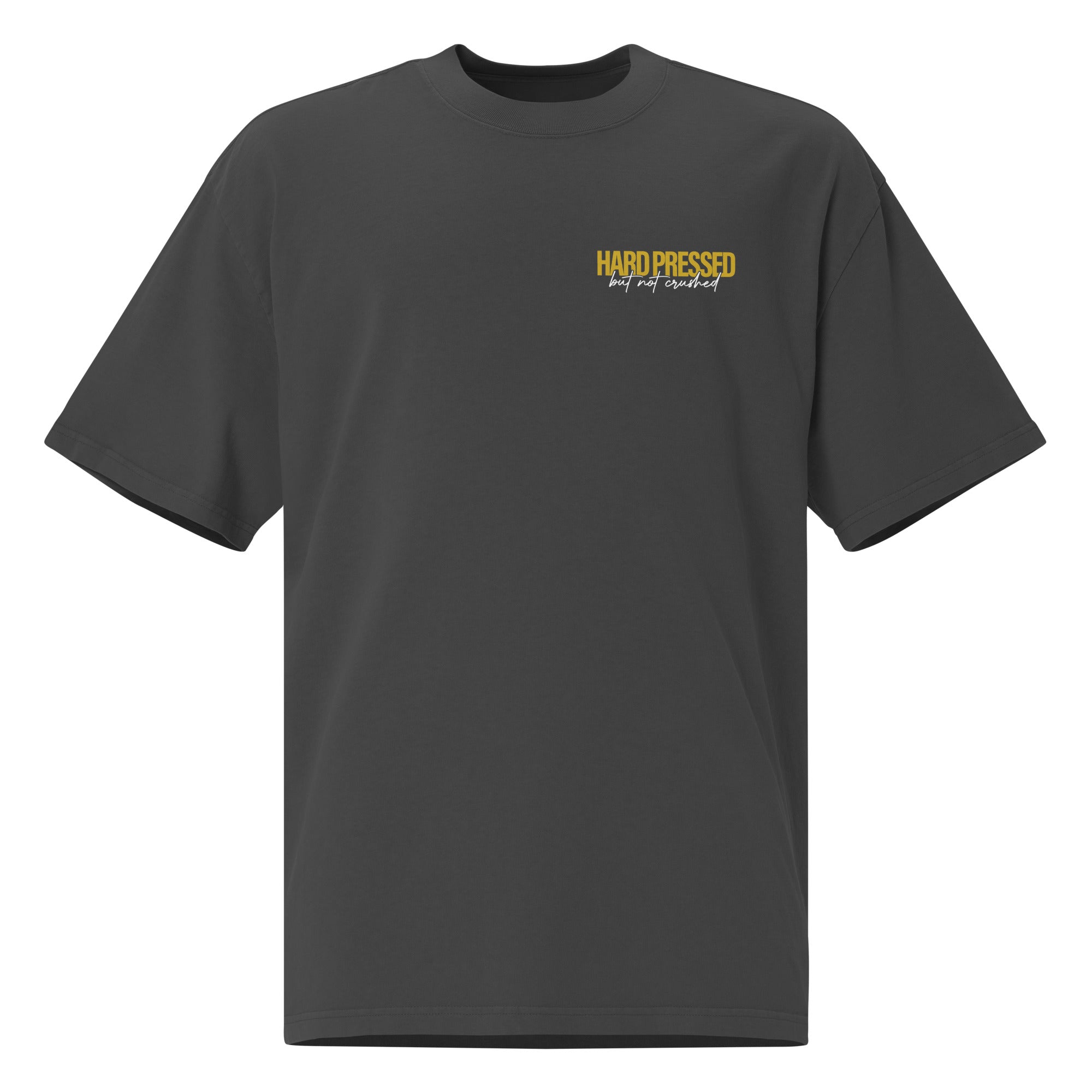 Image of Hard Pressed Christian graphic tee faded black front view — Entrusted to Him