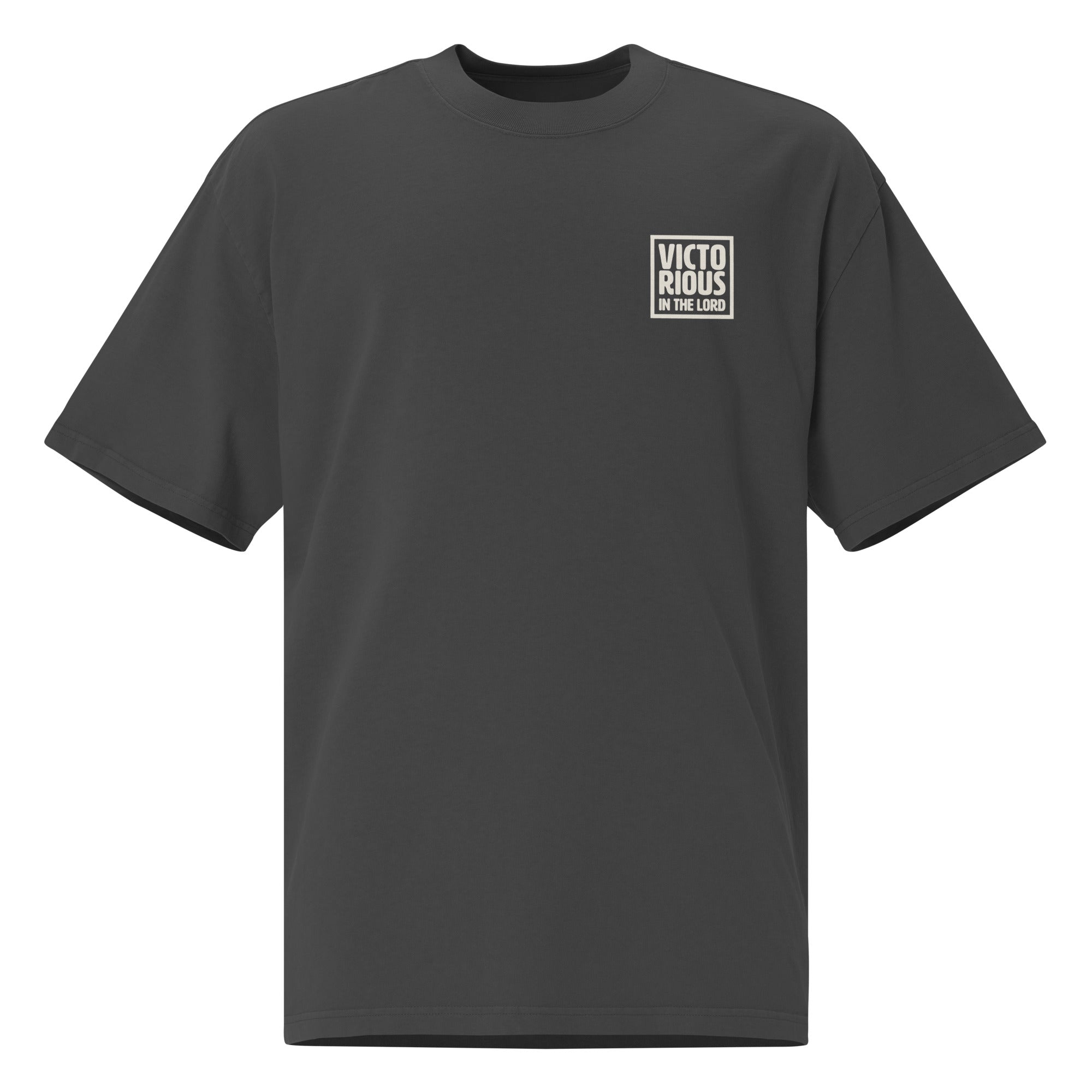 Image of Victorious Christian t-shirt faded black front view — Entrusted to Him