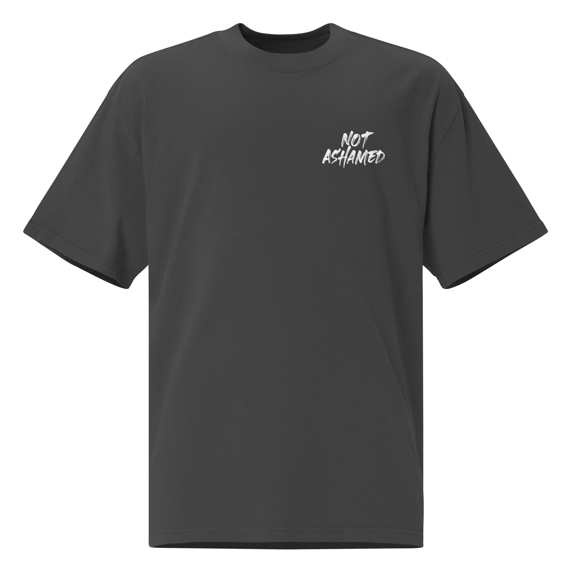 Image of Not Ashamed Christian clothing faded black front view — Entrusted to Him