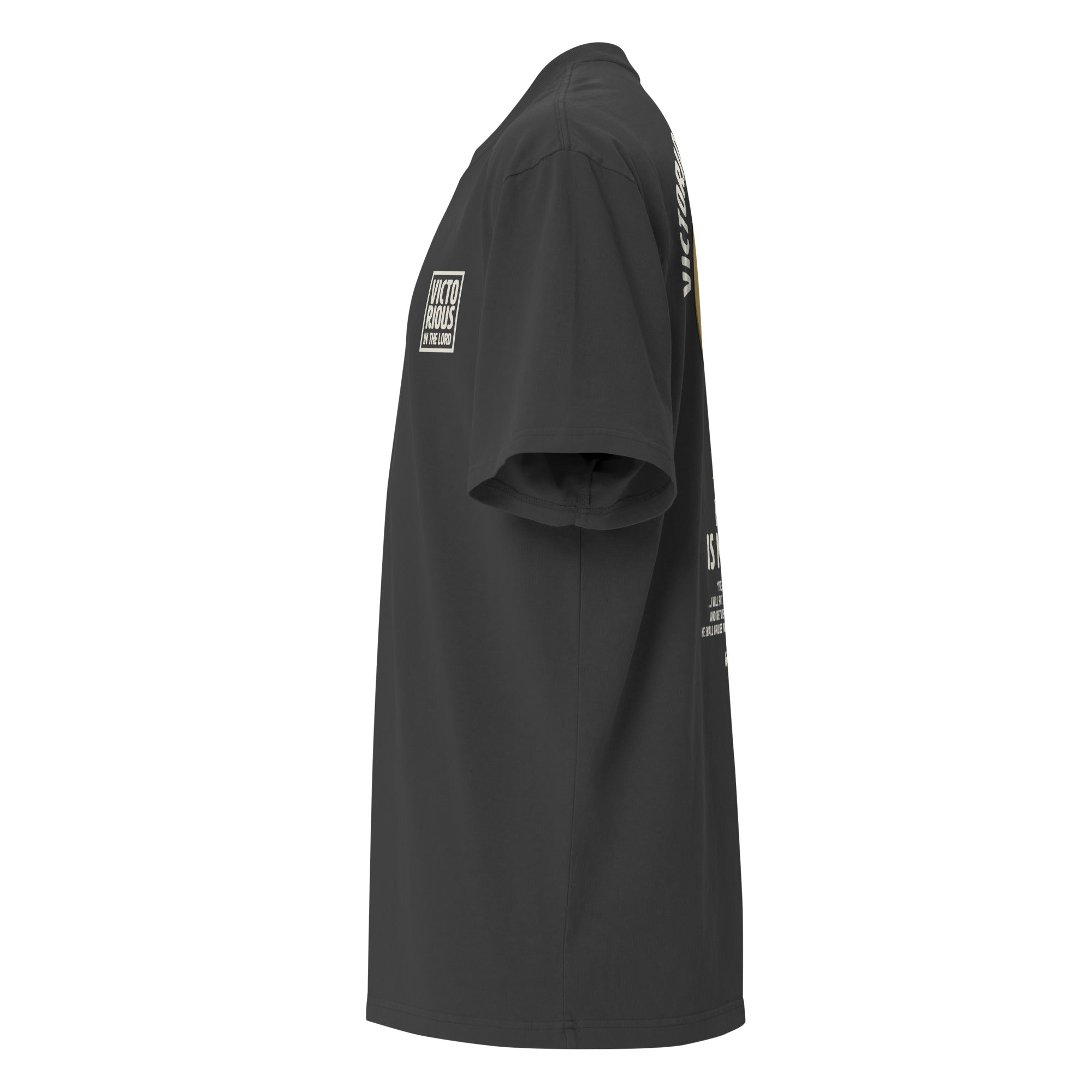 Image of Victorious Christian apparel faded black left front view — Entrusted to Him