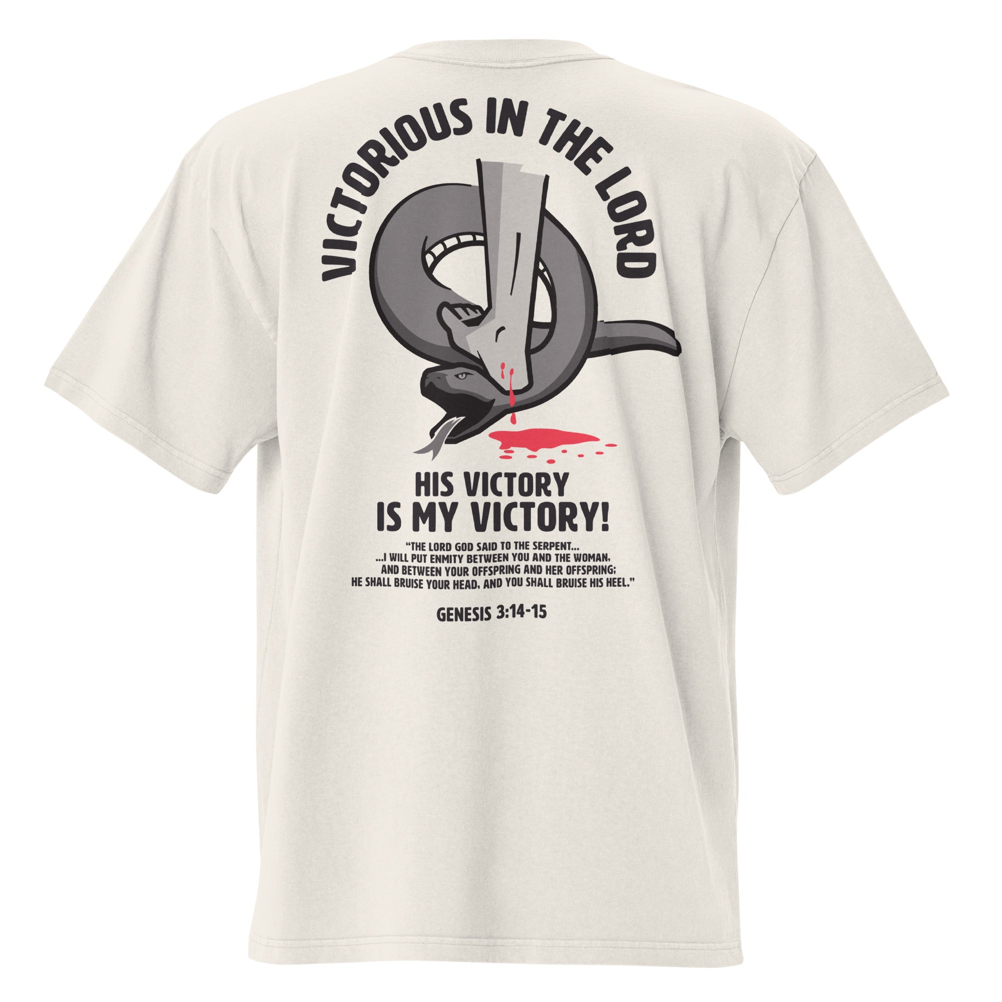Image of Victorious oversized Jesus shirt faded bone back view — Entrusted to Him