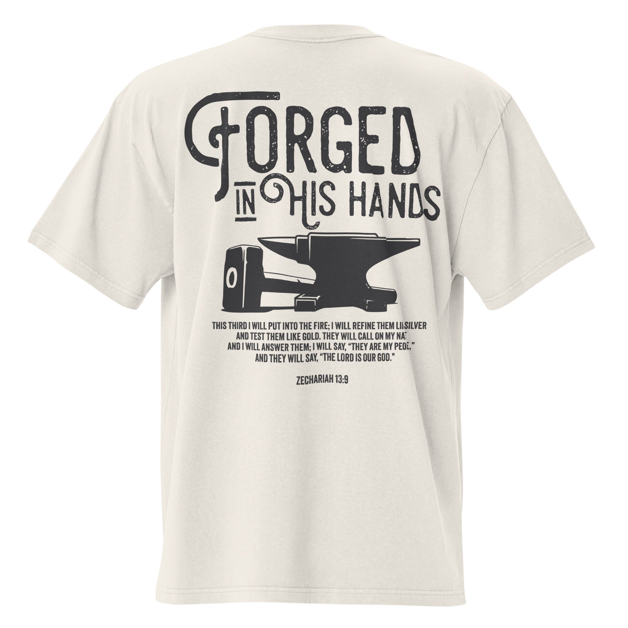 Image of Forged in His Hands oversized Jesus shirt faded bone back view — Entrusted to Him