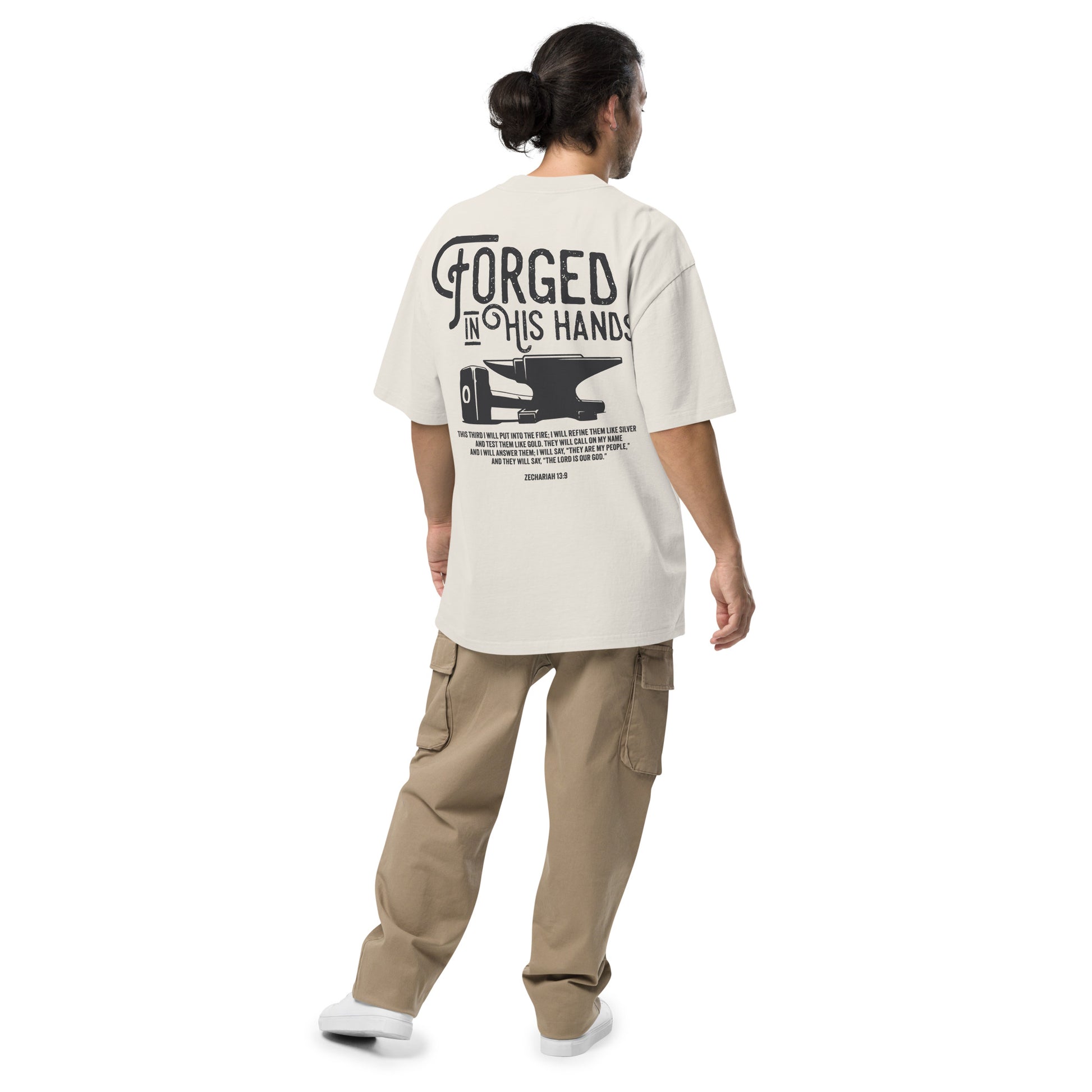 Forged in His Hands Christian clothing faded bone back alternate view — Entrusted to Him