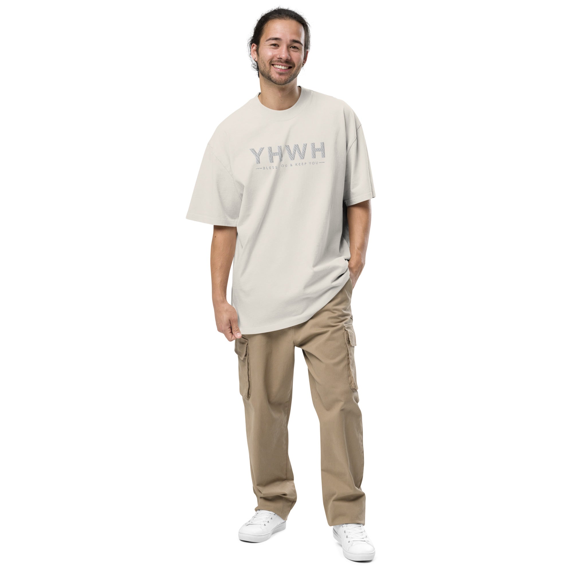 Image of YHWH Jesus shirt faded bone front alternate view — Entrusted to Him