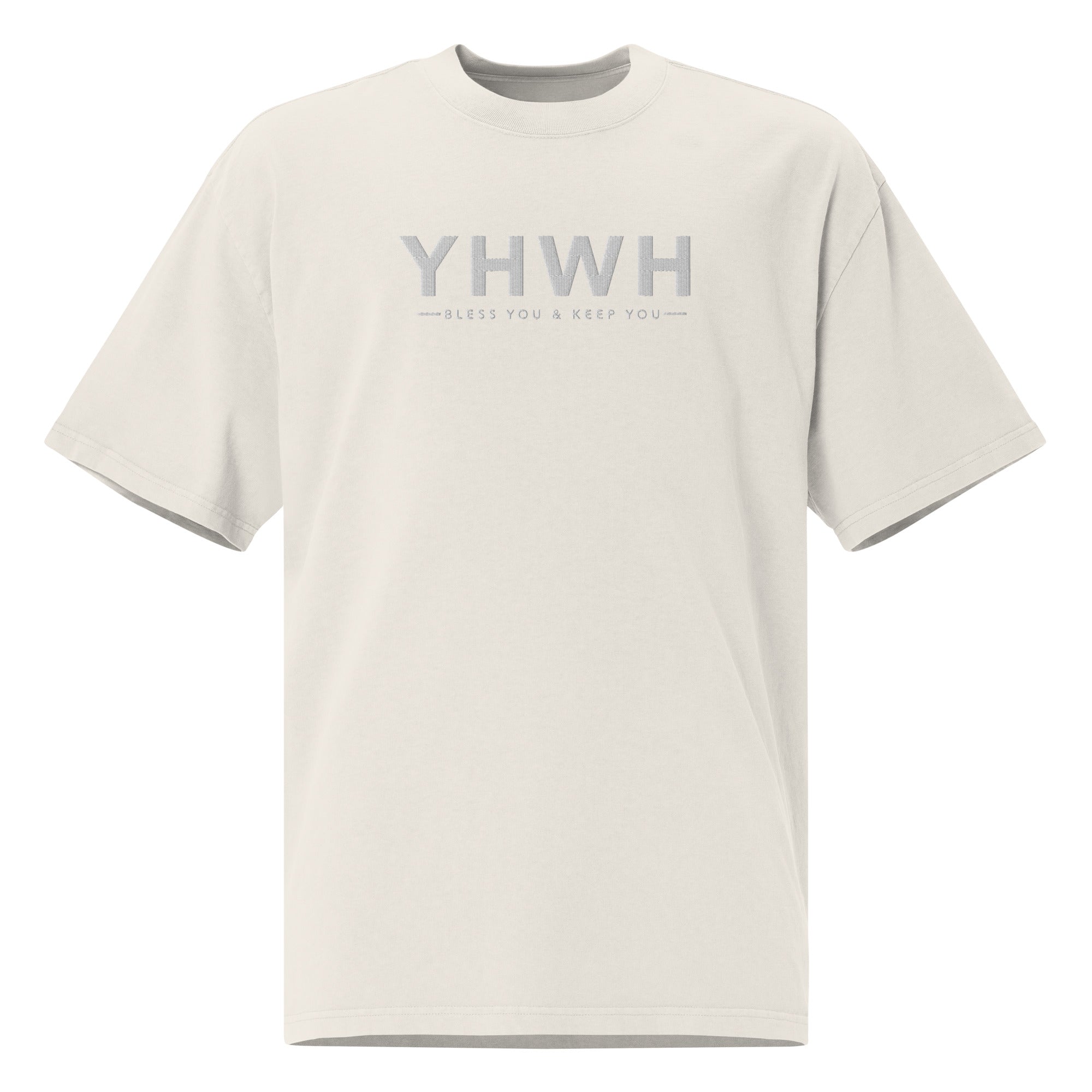 Image of YHWH oversized Jesus shirt faded bone front view — Entrusted to Him