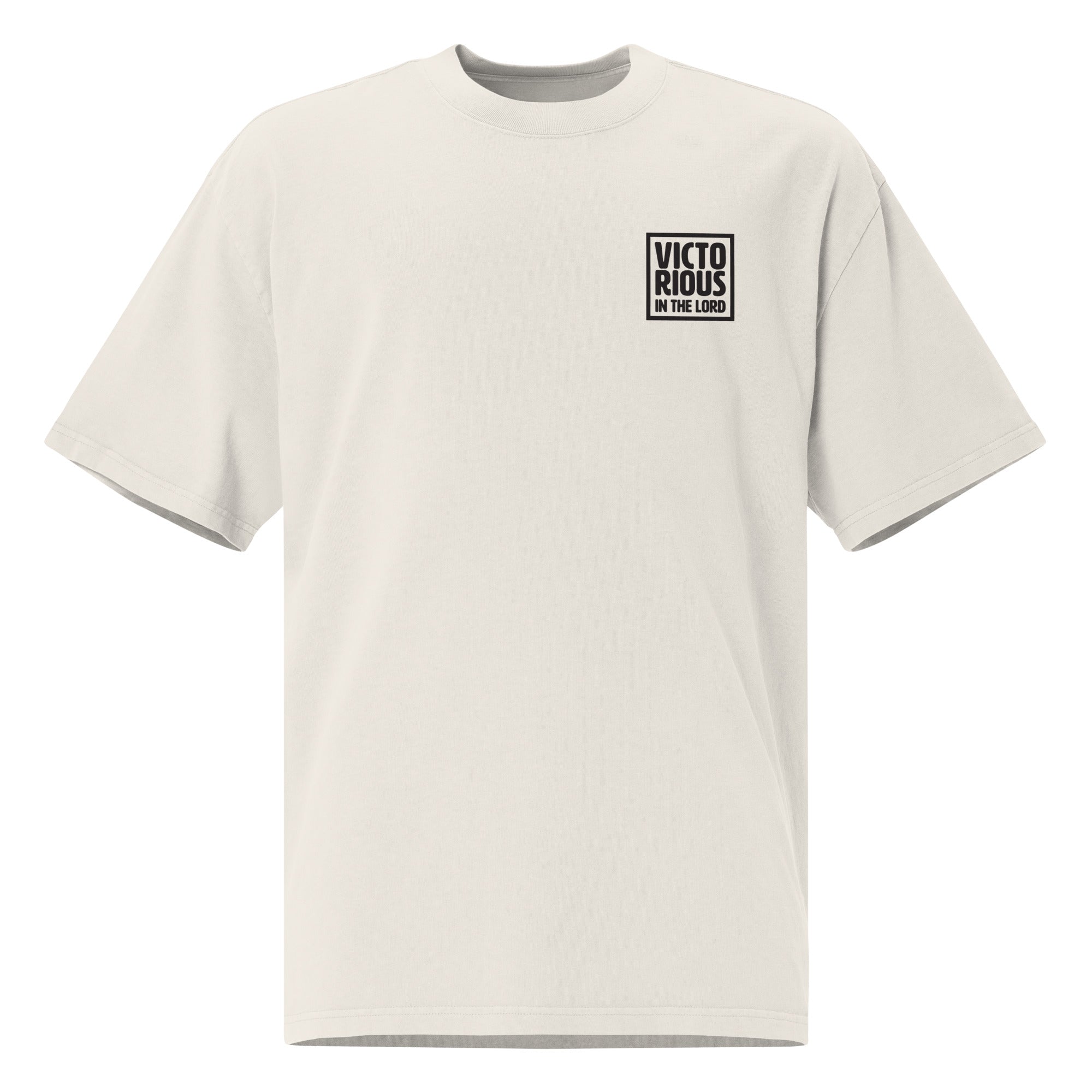Image of Victorious Christian graphic tee faded bone front view — Entrusted to Him