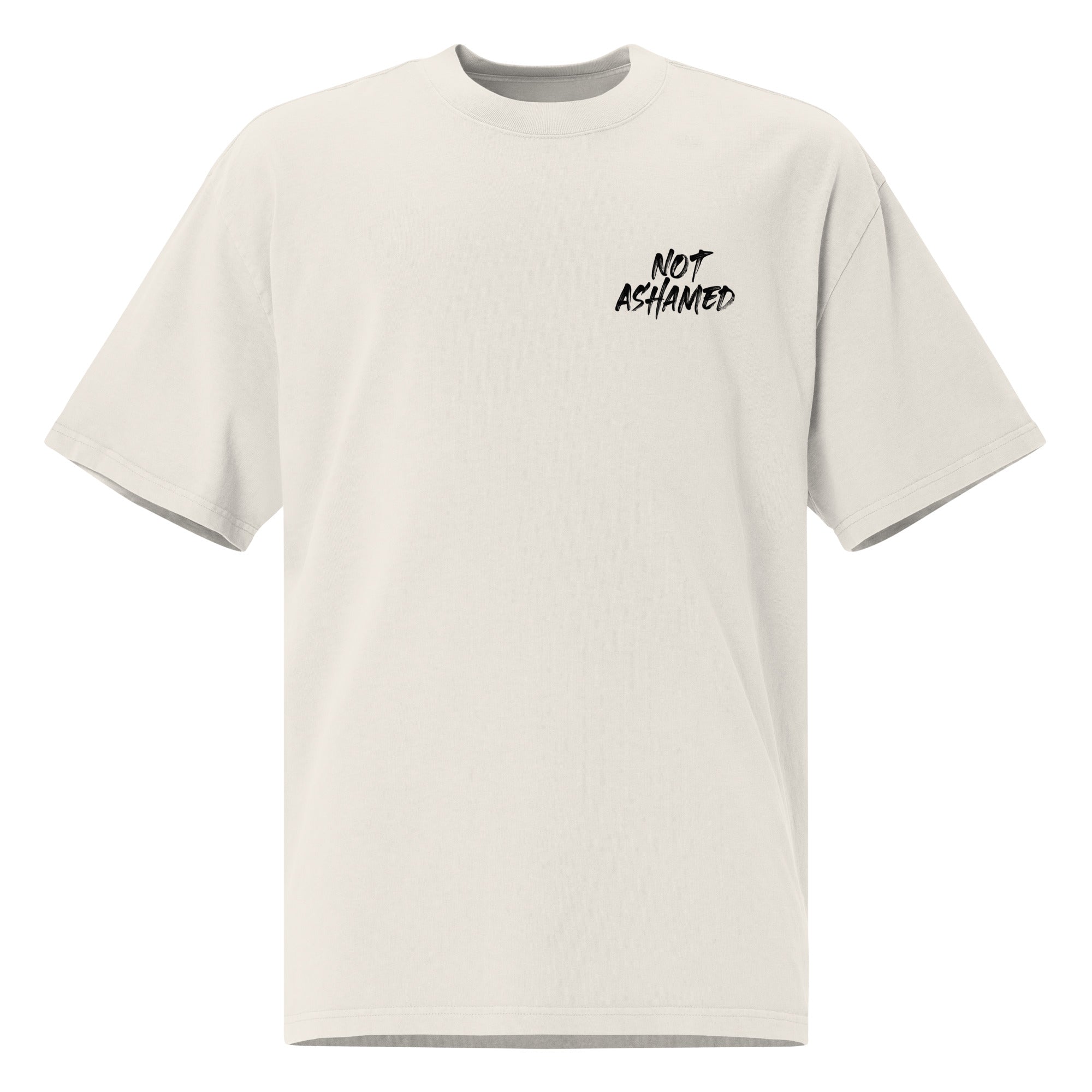 Image of Not Ashamed Christian graphic tee faded bone front view — Entrusted to Him