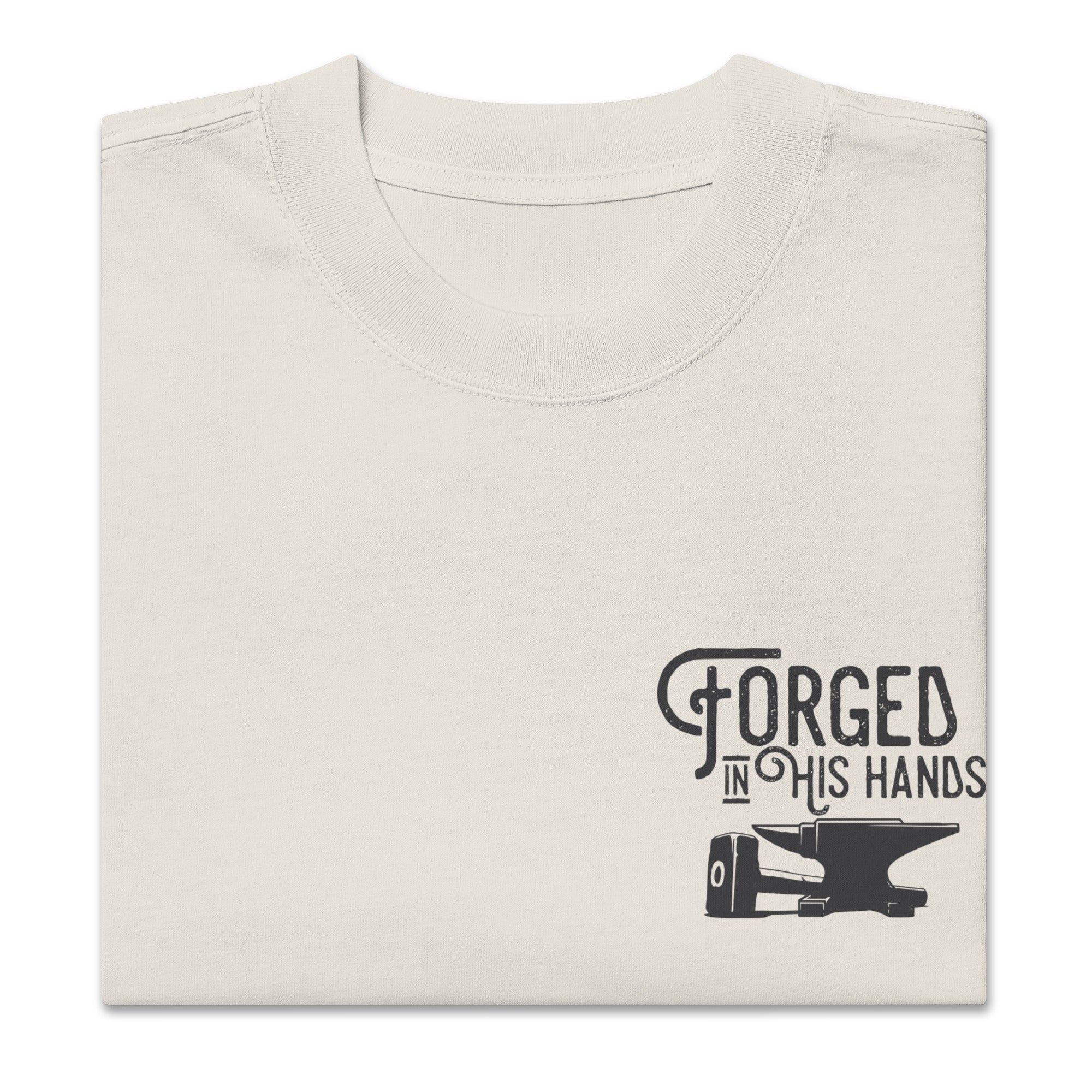 Image of Forged in His Hands Jesus t-shirt faded bone front alternate view — Entrusted to Him