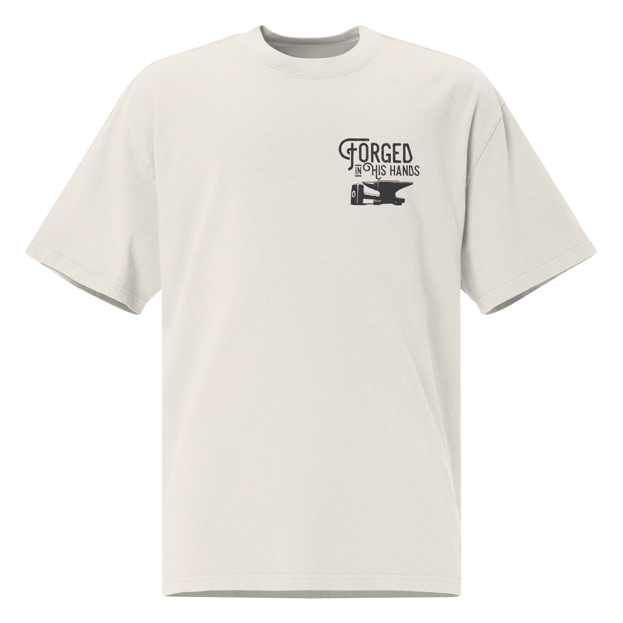 Image of Forged in His Hands Christian graphic tee faded bone front view — Entrusted to Him