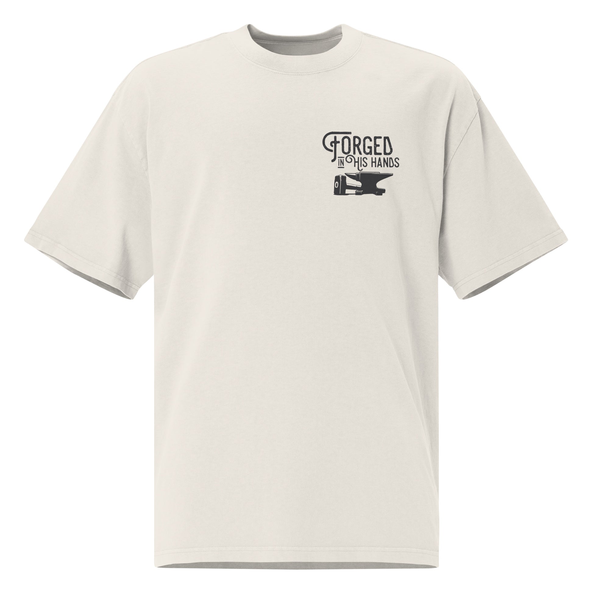 Forged in His Hands Christian graphic tee faded bone front view — Entrusted to Him