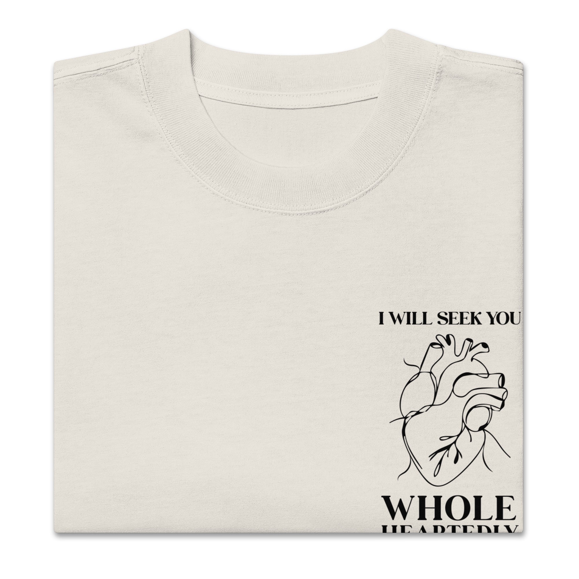 Image of Wholeheartedly t-shirt Christian faded bone front detail view — Entrusted to Him