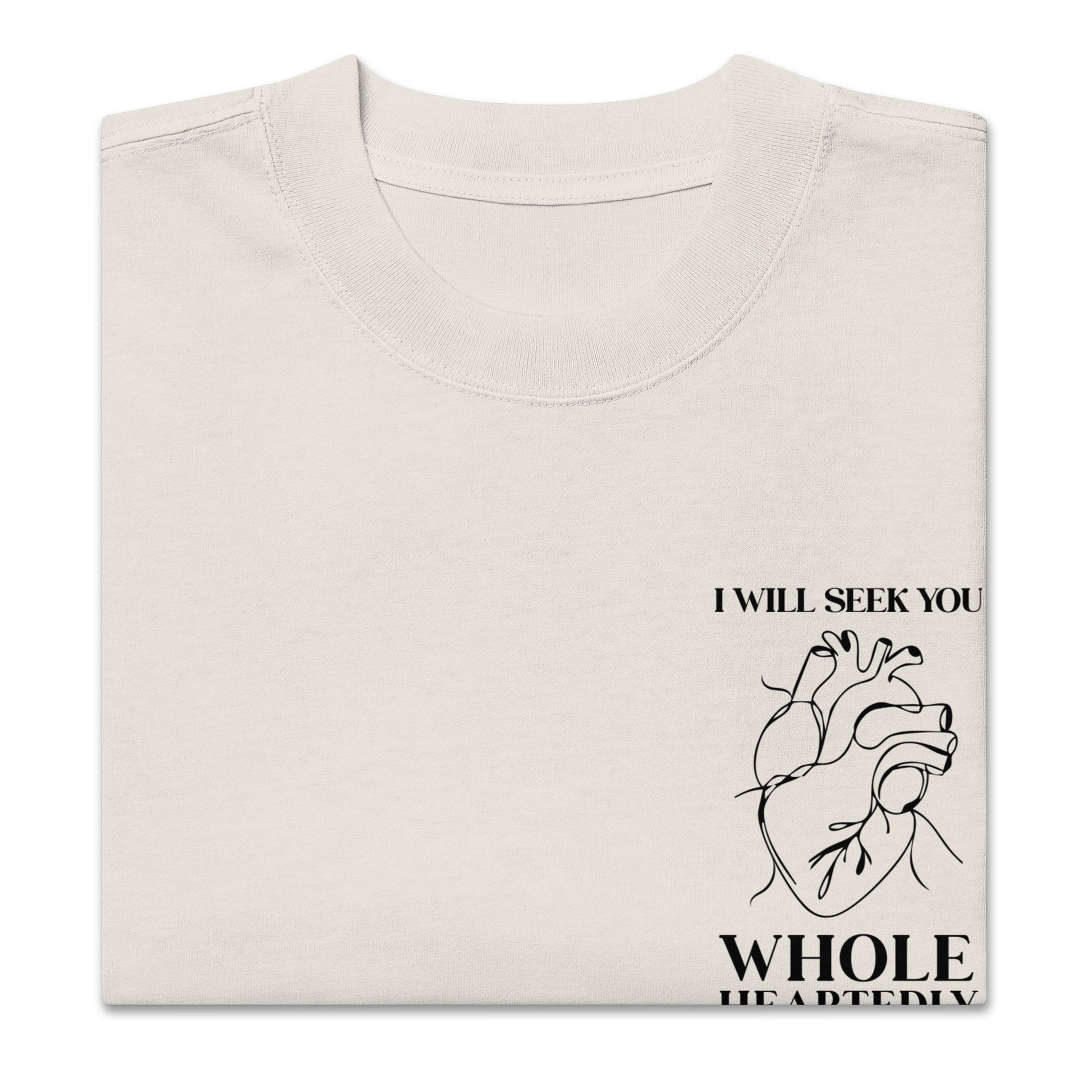 Wholeheartedly t-shirt Christian faded bone front detail view — Entrusted to Him
