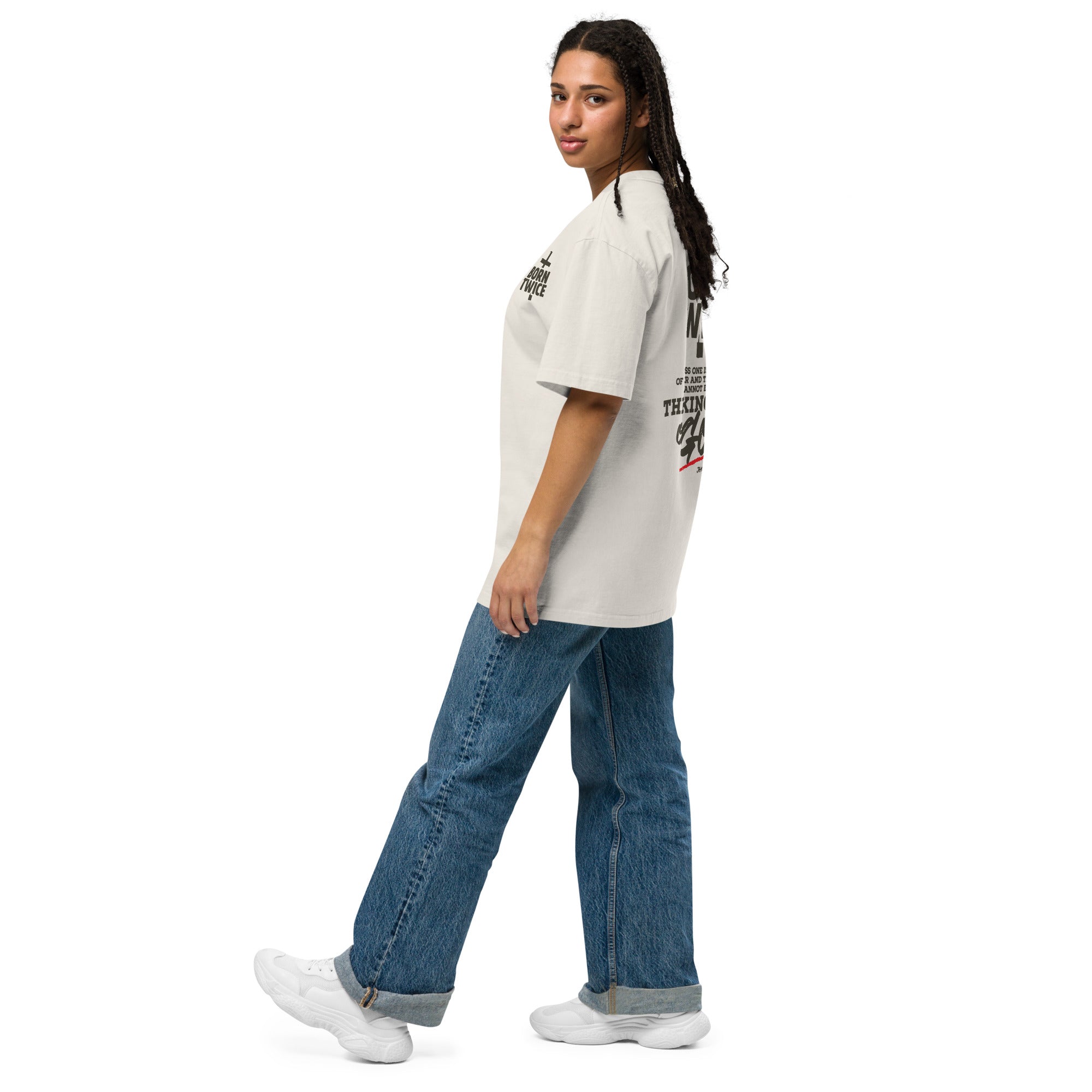 Image of Born Twice Bible verse shirt faded bone left front view — Entrusted to Him