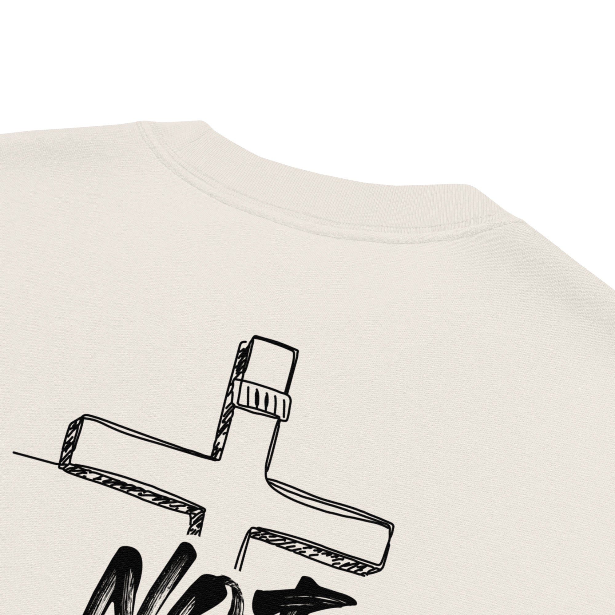 Image of Not Ashamed Bible verse shirt faded bone close-up detail — Entrusted to Him