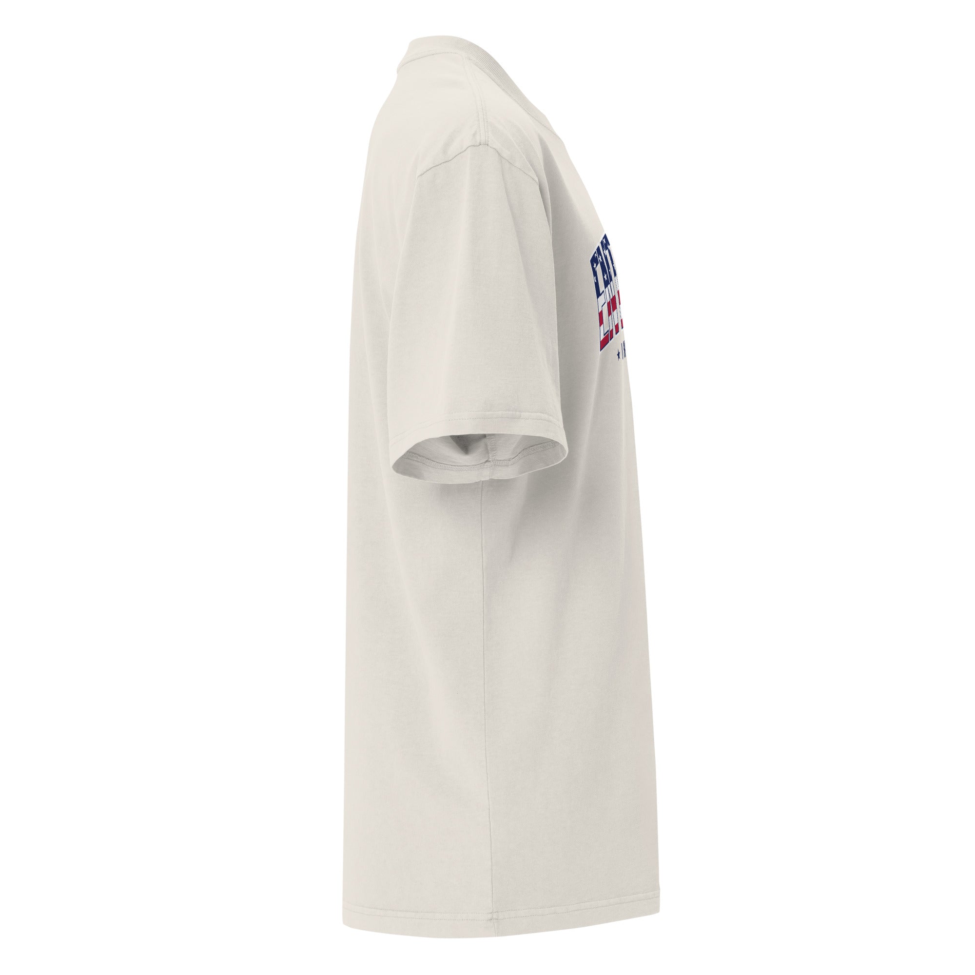Image of Right side view of the Faded Bone oversized tee showing the dropped shoulder and short sleeve
