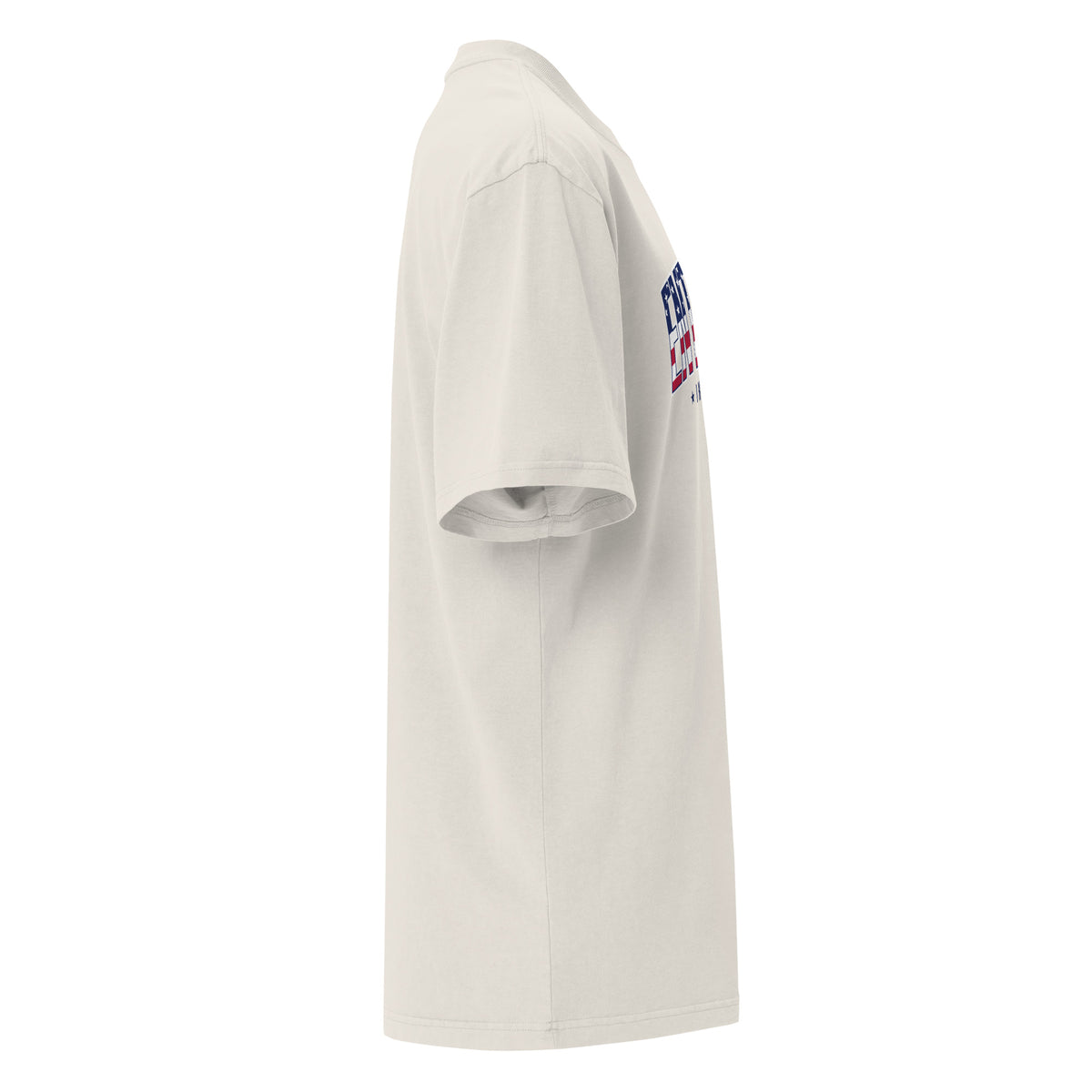 Right side view of the Faded Bone oversized tee showing the dropped shoulder and short sleeve
