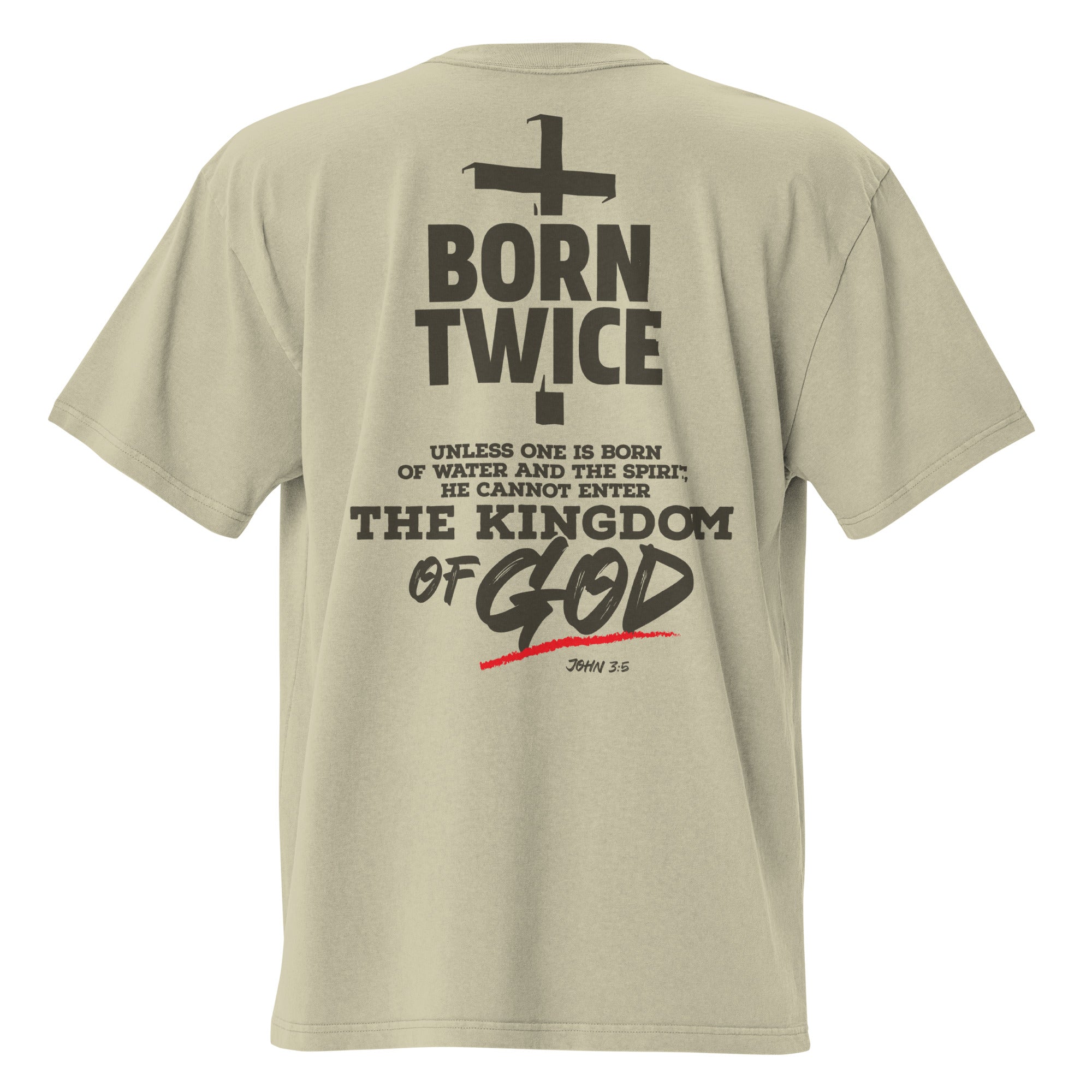 Image of Born Twice oversized Jesus shirt faded black back view — Entrusted to Him