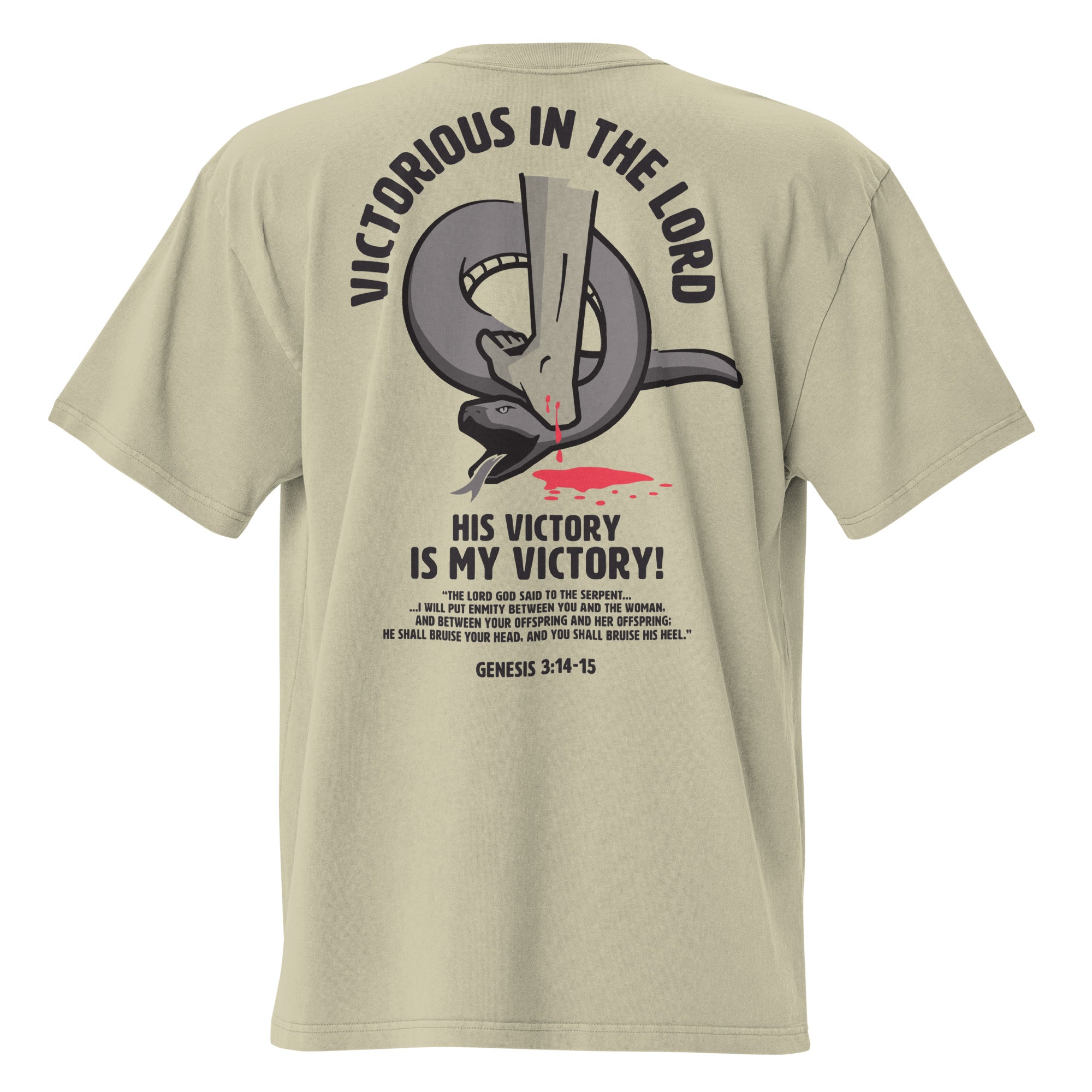 Image of Victorious Christian clothing faded eucalyptus back view — Entrusted to Him