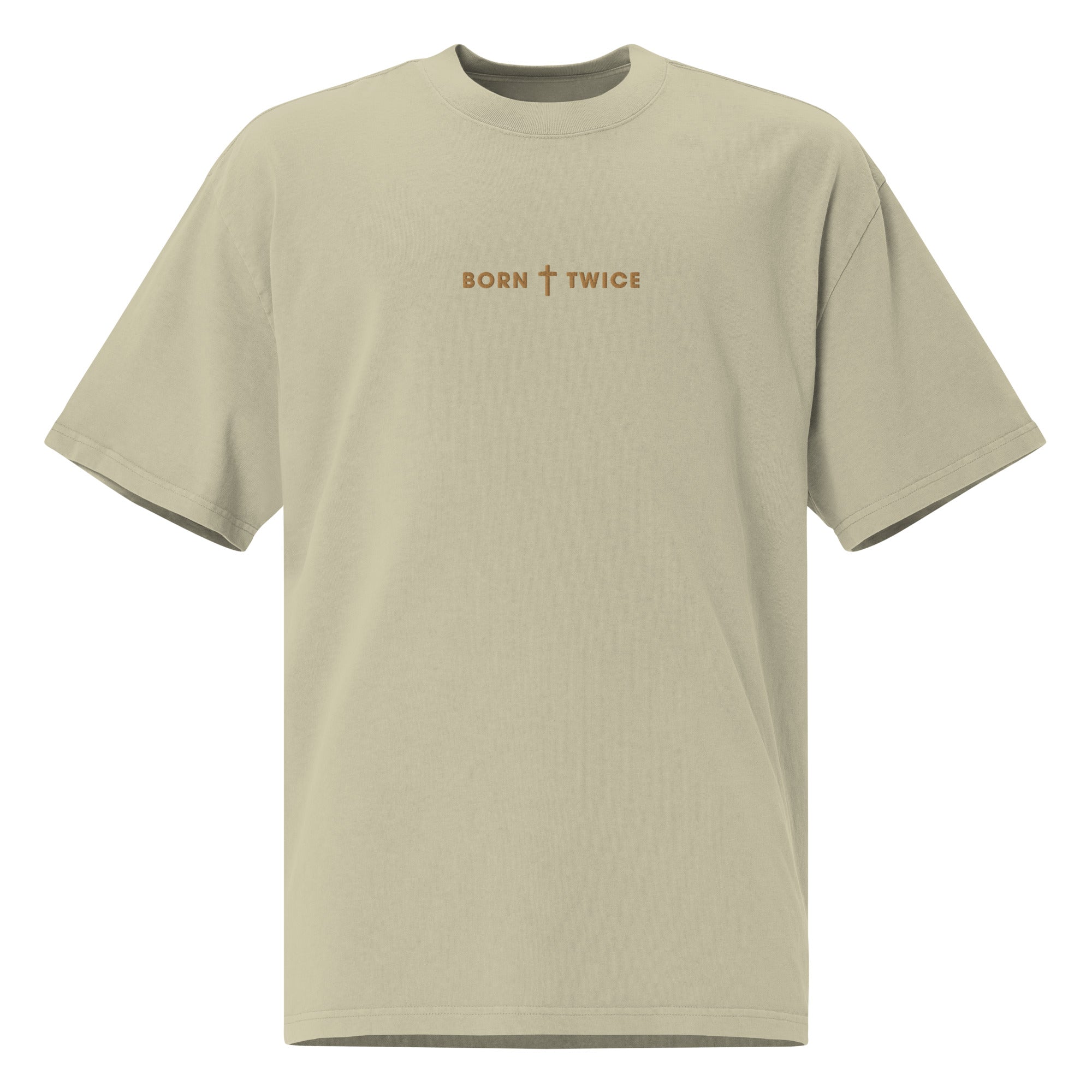 Image of Born Twice Jesus t-shirt faded eucalyptus front view — Entrusted to Him