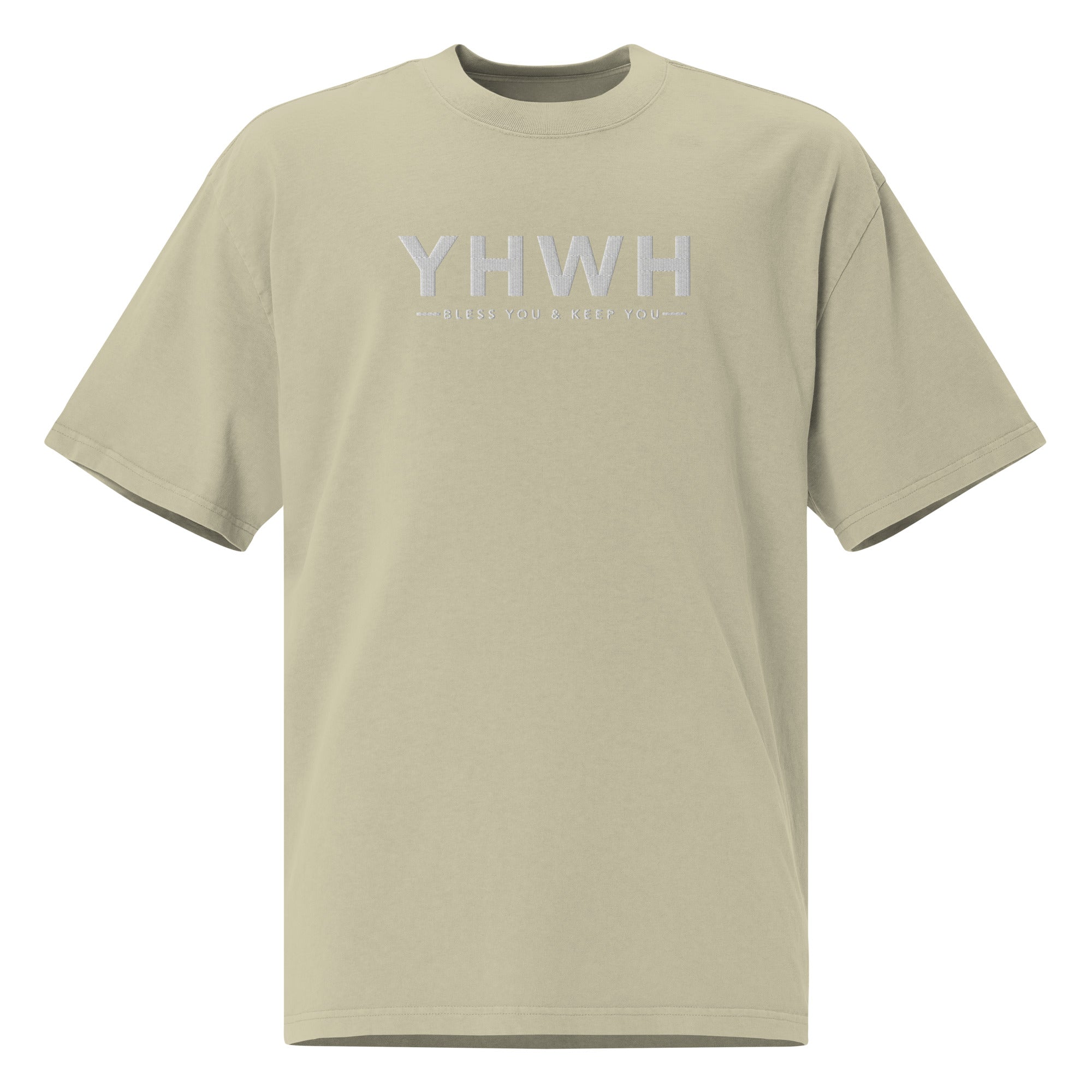 Image of YHWH Jesus t-shirt faded eucalyptus front view — Entrusted to Him