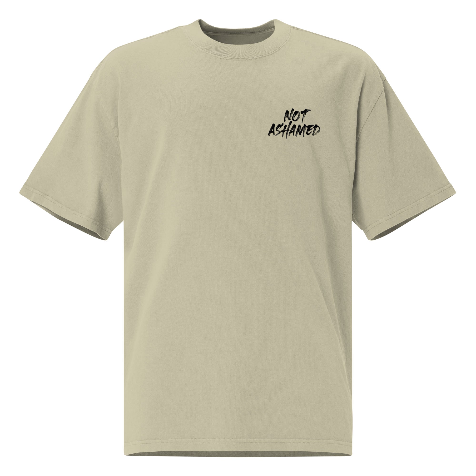 Image of Not Ashamed Christian graphic tee faded eucalyptus front view — Entrusted to Him