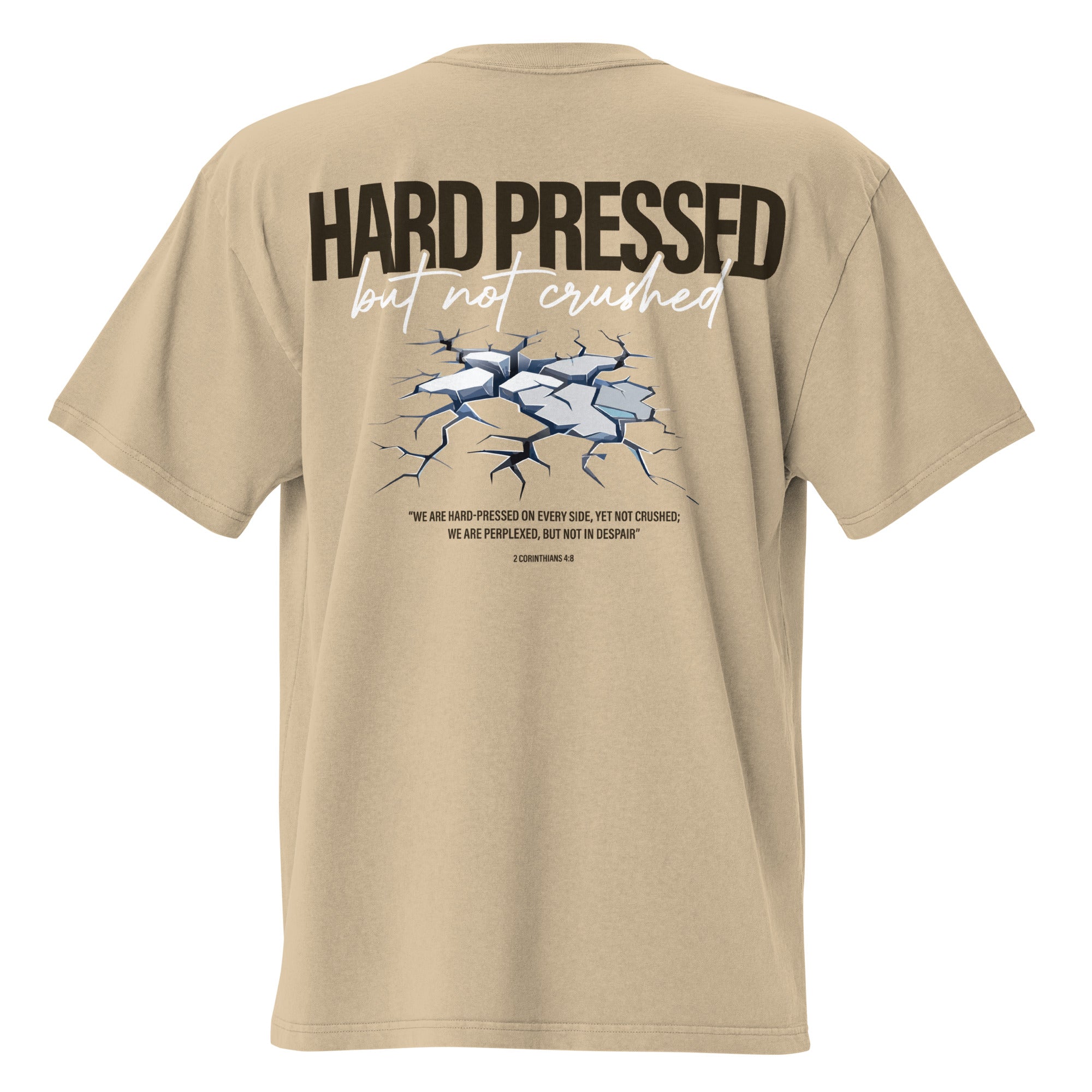 Image of Hard Pressed Christian clothing faded khaki back view — Entrusted to Him
