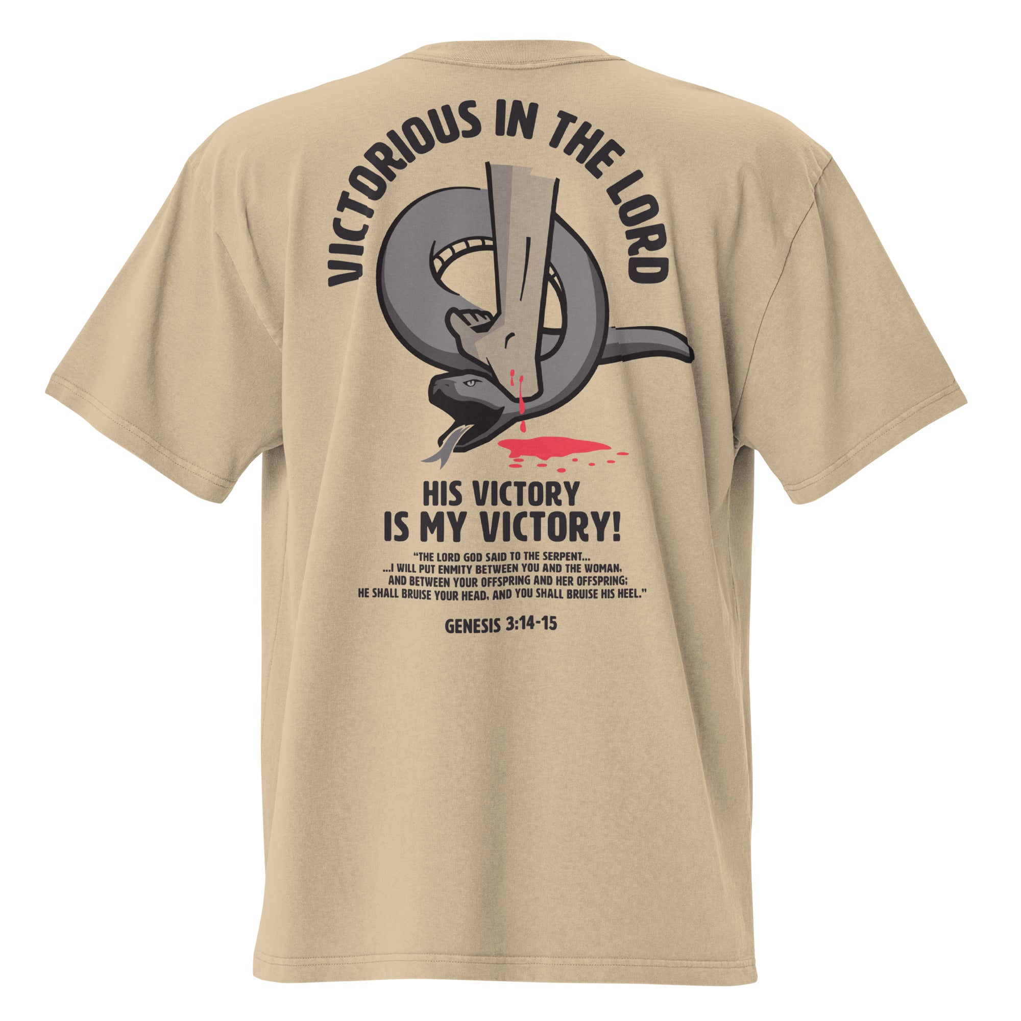 Image of Victorious Christian apparel faded khaki back view — Entrusted to Him