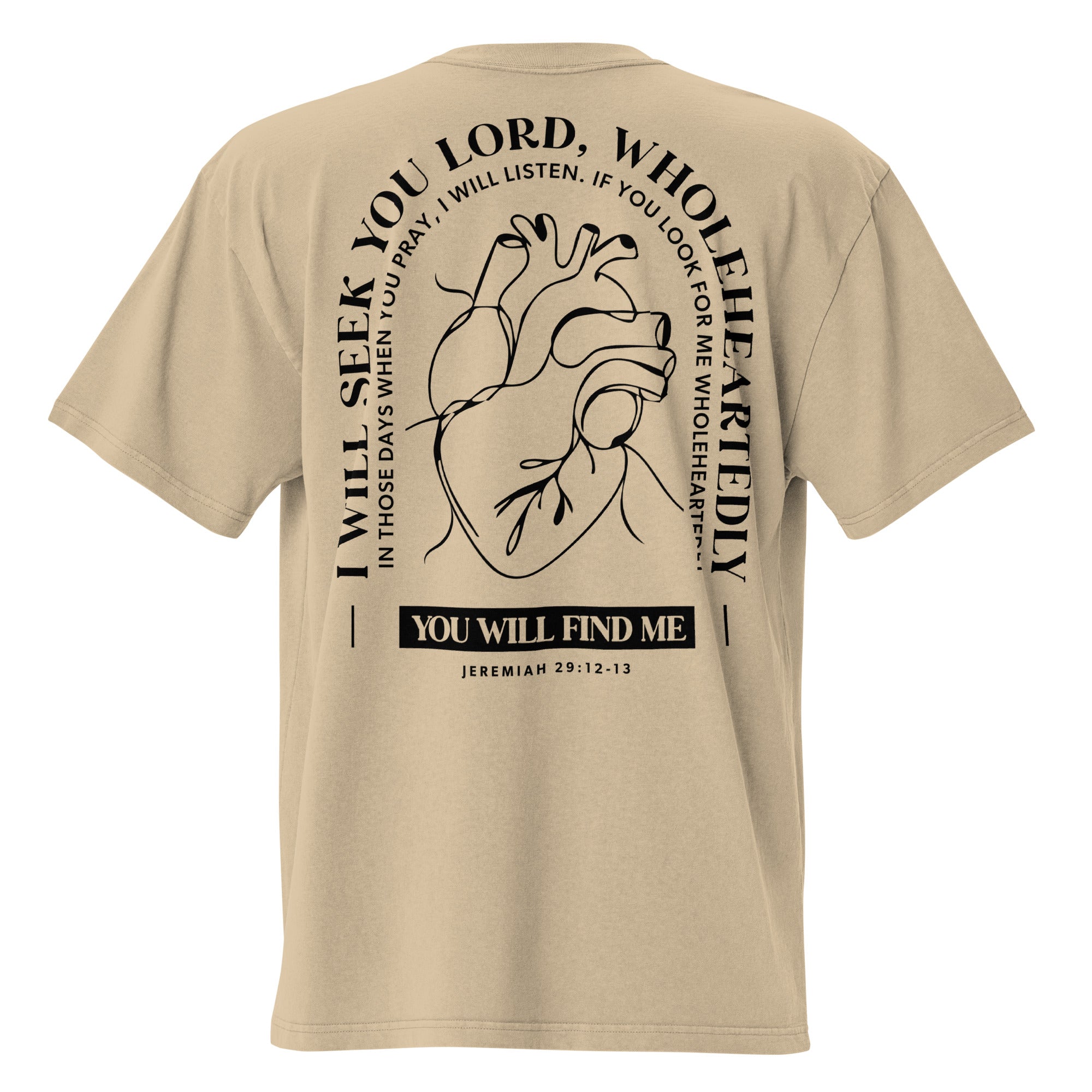 Image of Wholeheartedly oversized Jesus shirt faded khaki back view — Entrusted to Him