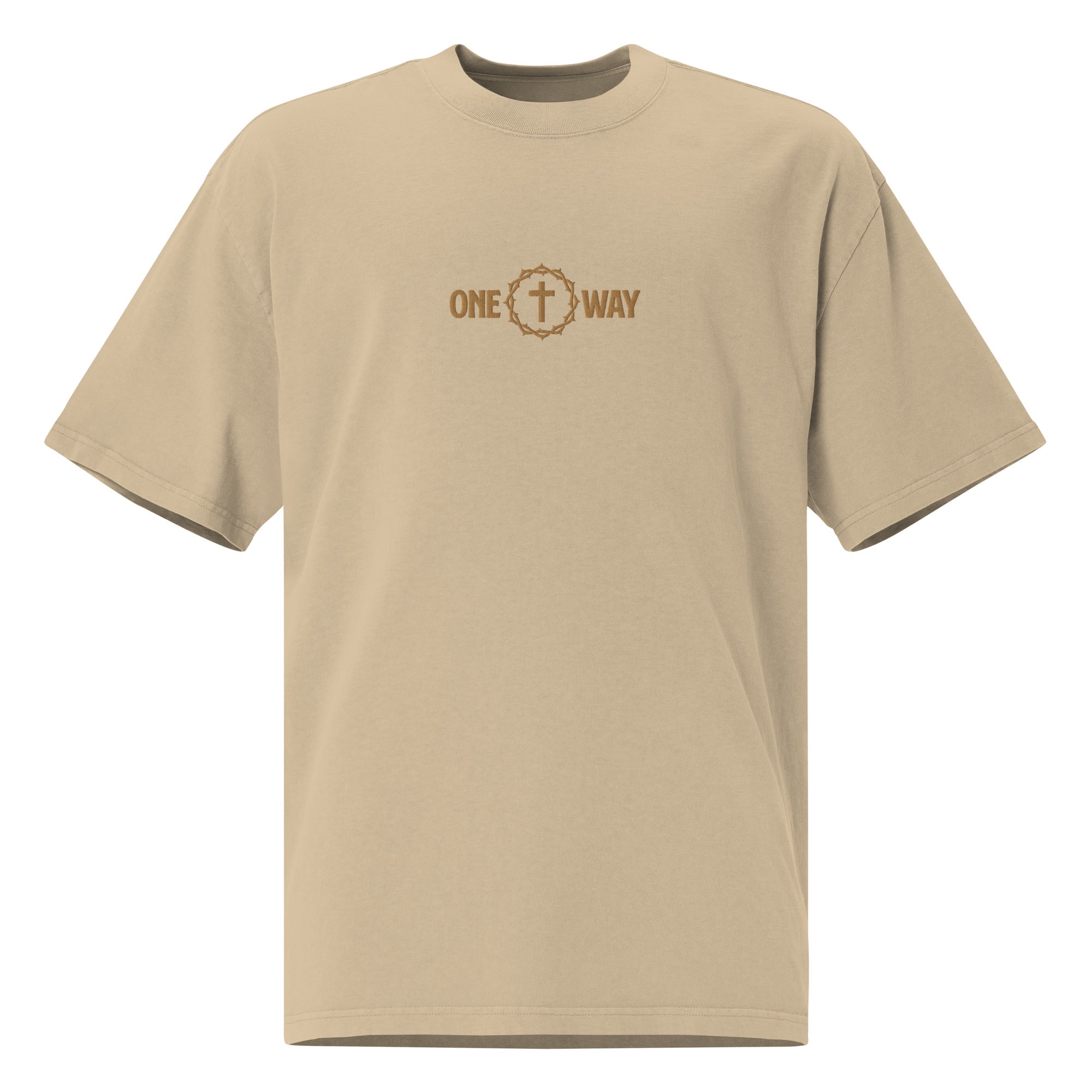 Image of One Way Christian graphic tee faded khaki front view — Entrusted to Him